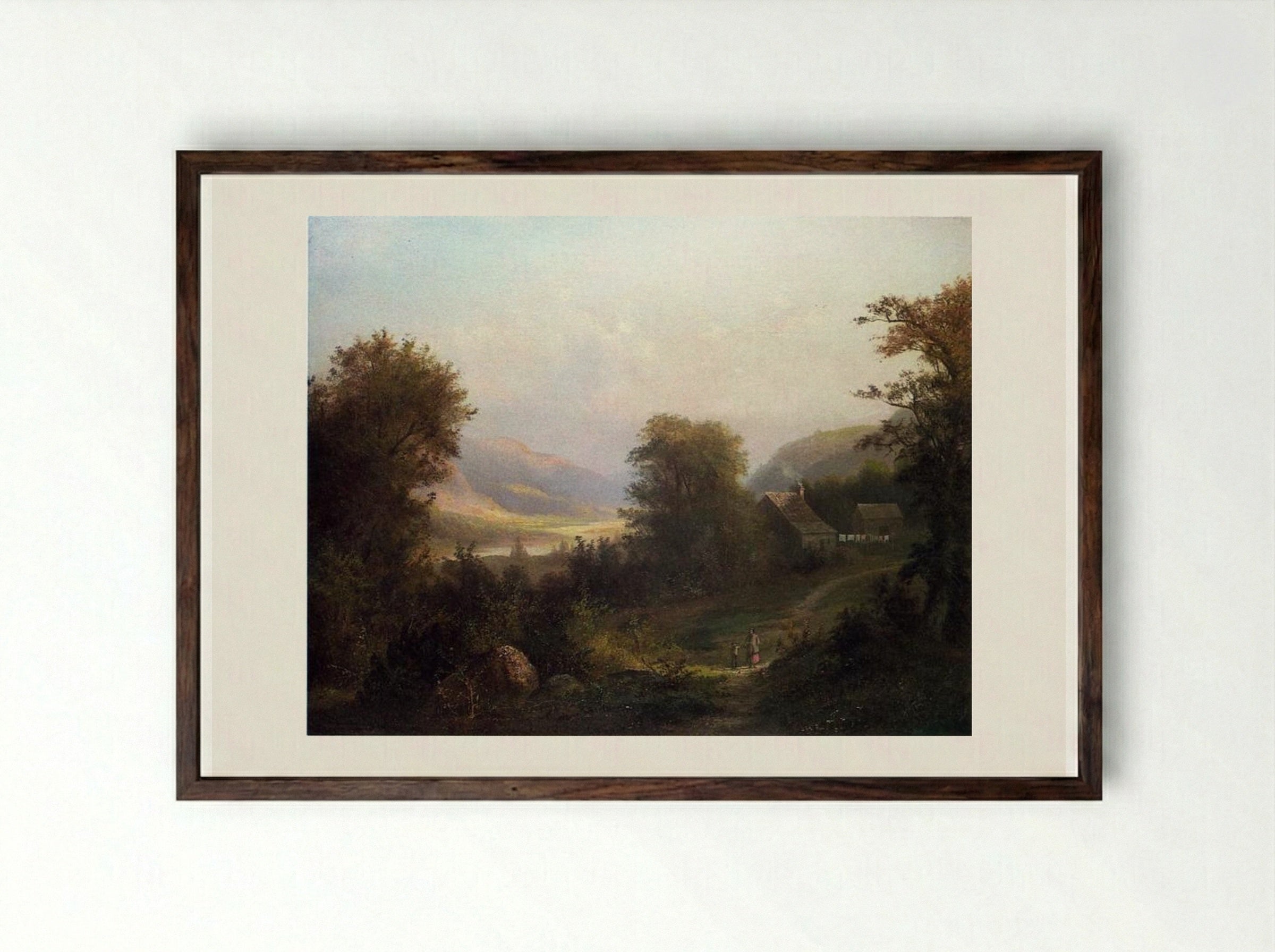 Hudson River Scene - David Johnson - Framed Print Dark Wood
