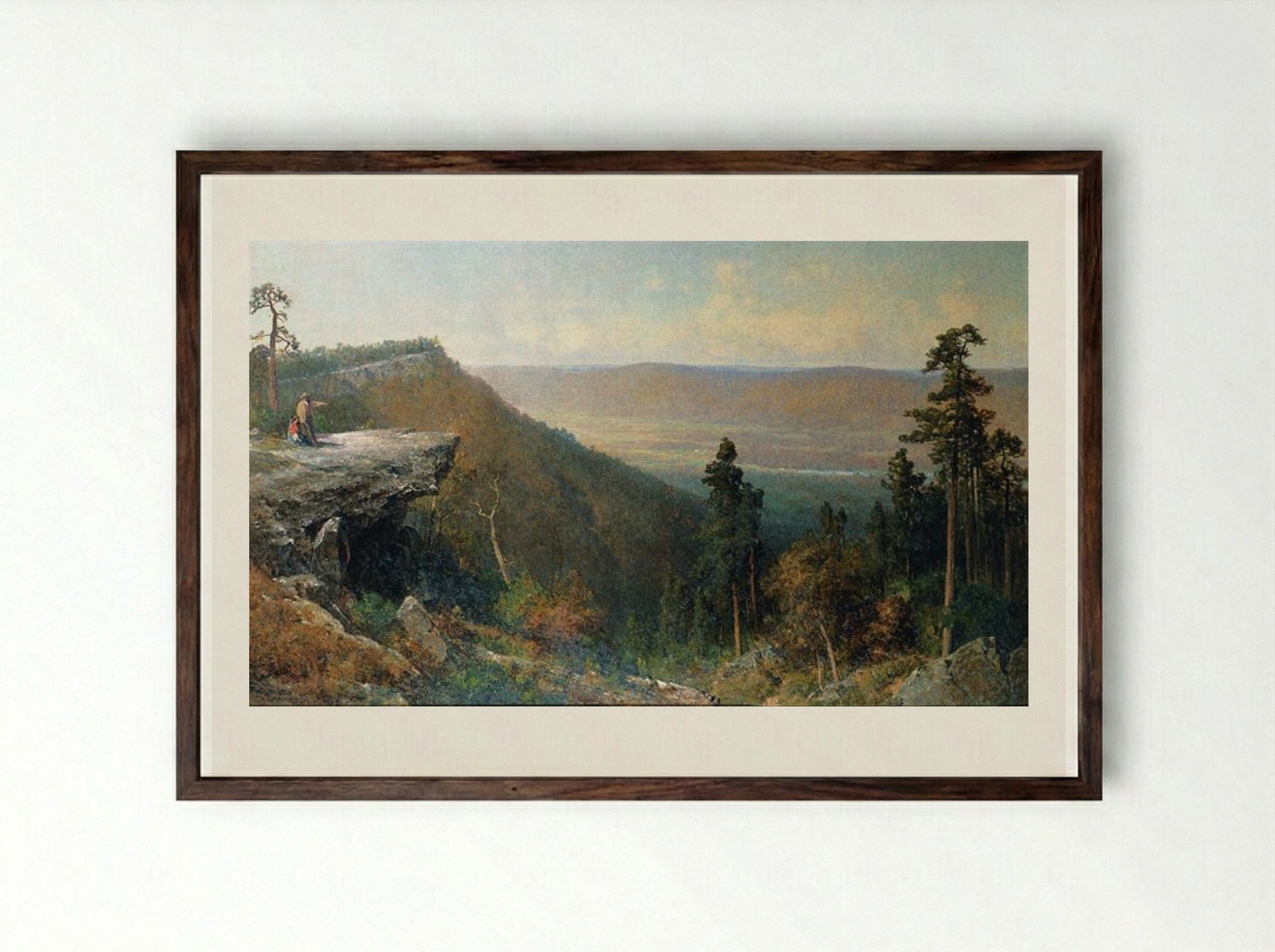 Hudson River Valley from the Catskill Mountain House - Thomas Hill - Framed Print Dark Wood