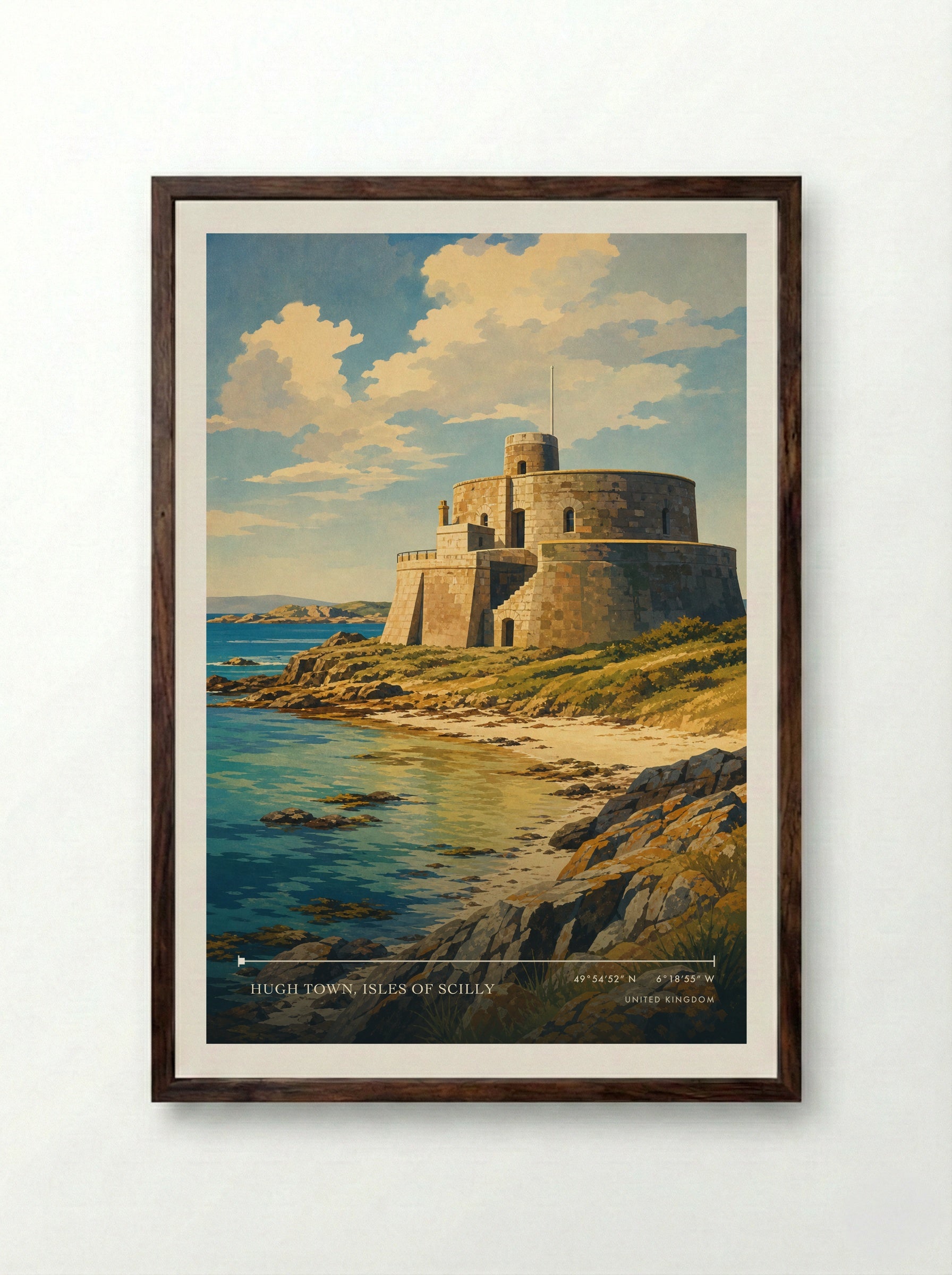 Hugh Town, Isles of Scilly United Kingdom Travel Poster - Framed Print Dark Wood
