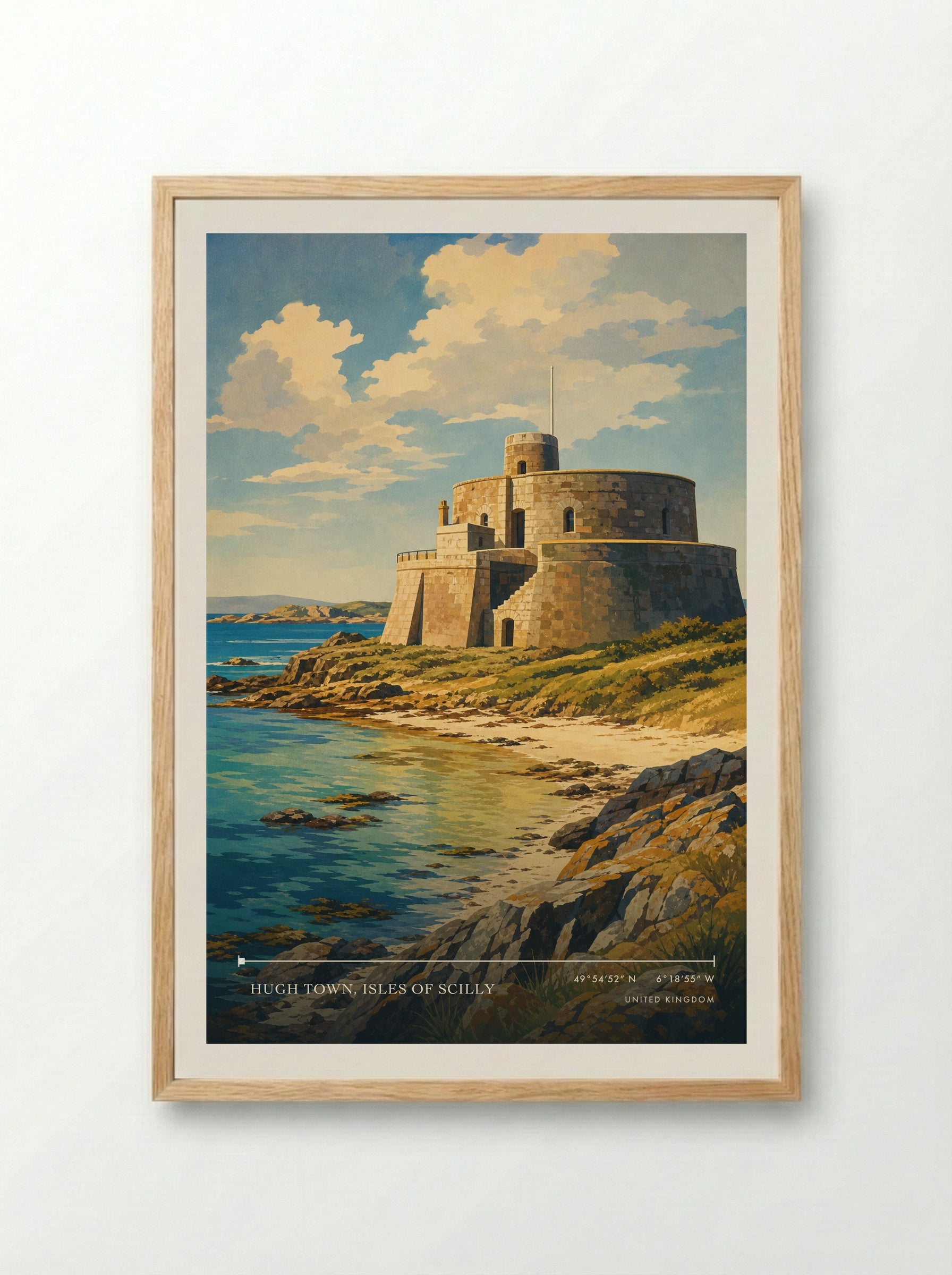 Hugh Town, Isles of Scilly United Kingdom Travel Poster - Framed Print Wood