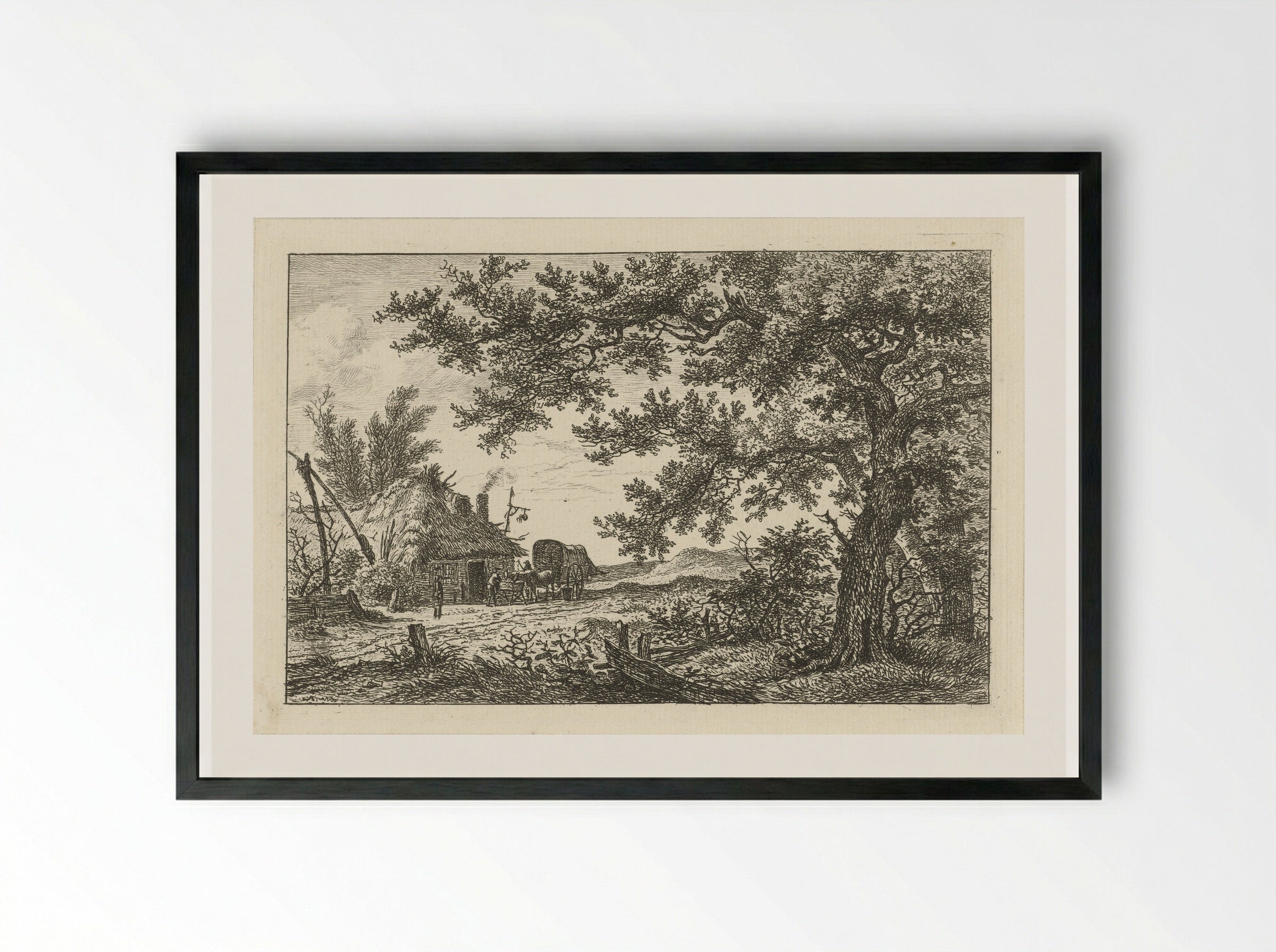 Huifkar bij boerderij (Covered Wagon by a Farmhouse) - Hermanus Fock - Framed Print Black