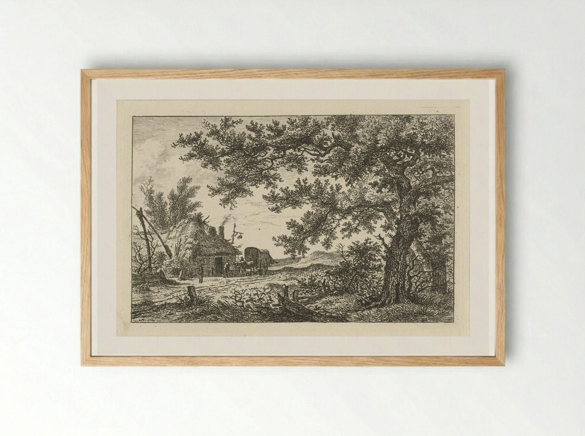 Huifkar bij boerderij (Covered Wagon by a Farmhouse) - Hermanus Fock - Framed Print Wood