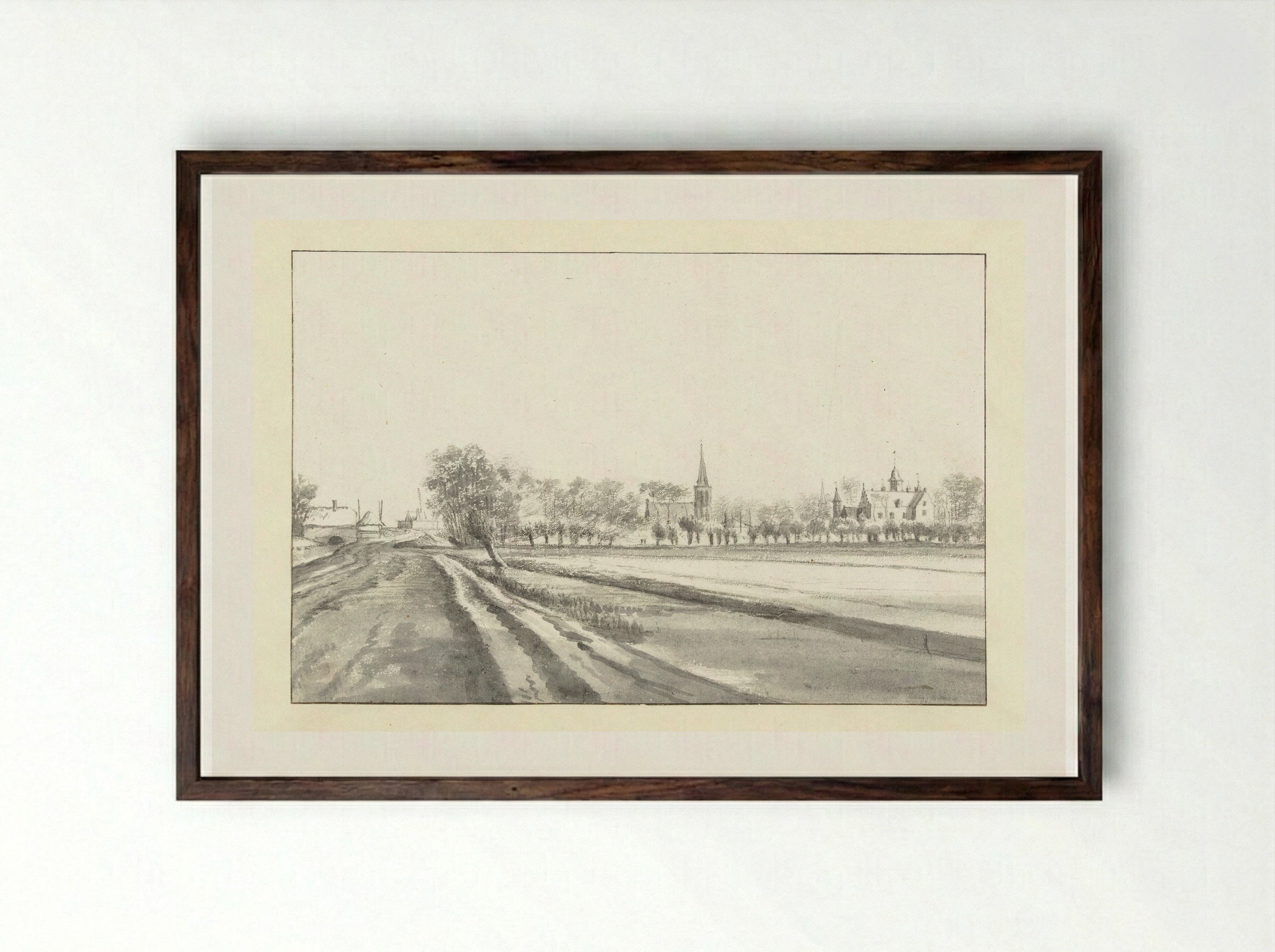 Huis Oosterwijk bij Heukelum van een afstand - Roelant Roghman - Framed Print Dark Wood