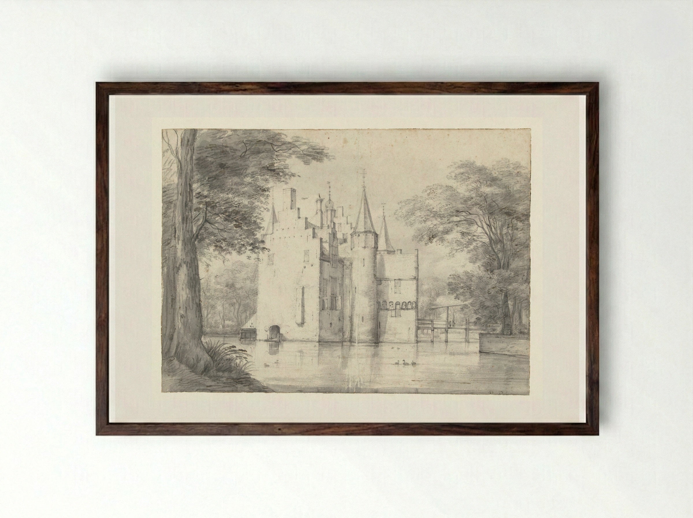Huis Swieten vanuit het westen - Roelant Roghman - Framed Print Dark Wood