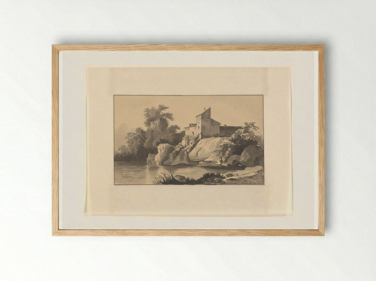 Huis aan een meer - Johannes van Reijn - Framed Print Wood