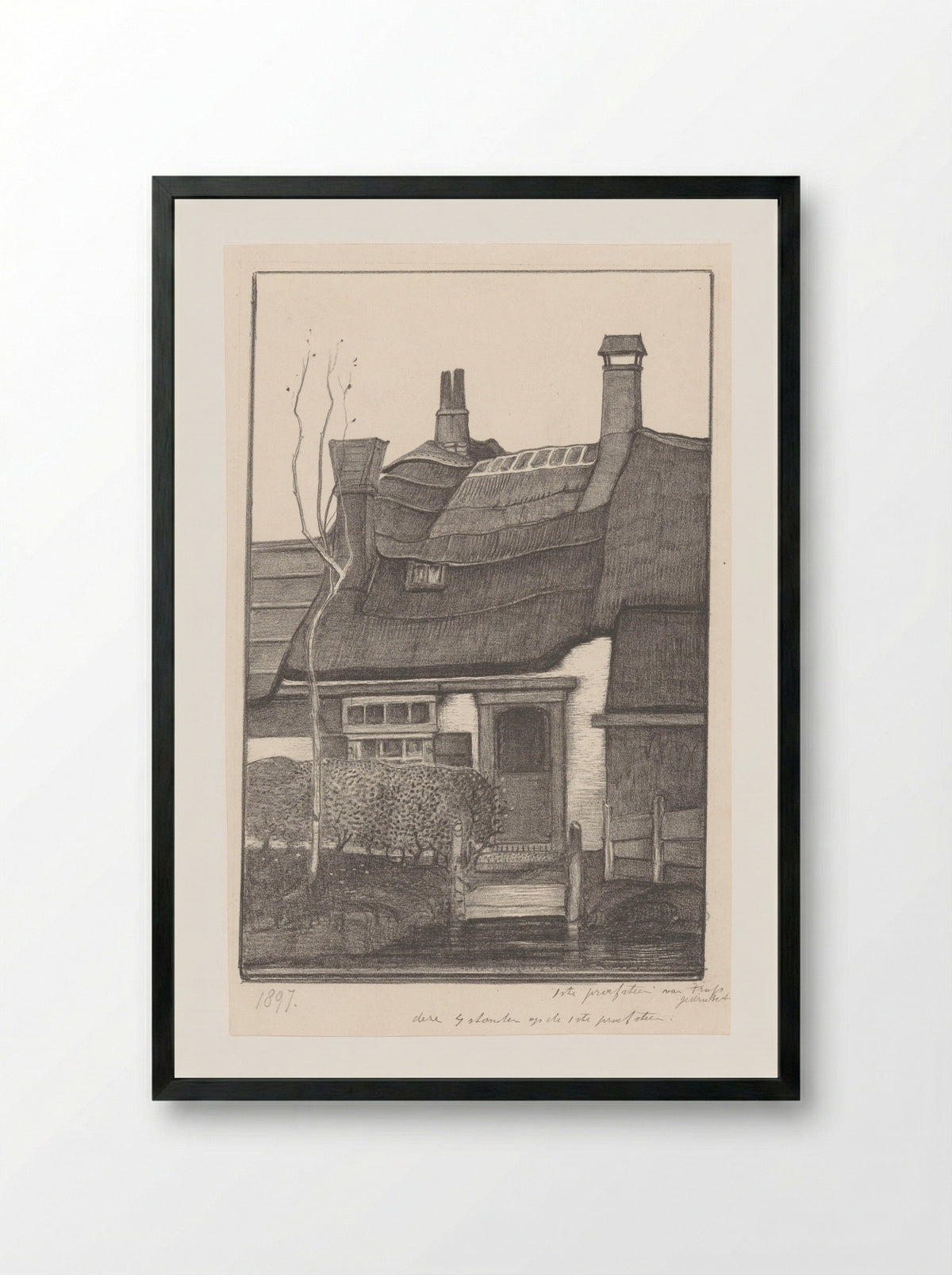 Huis aan een sloot - Herman Antonius van Daalhoff - Framed Print Black