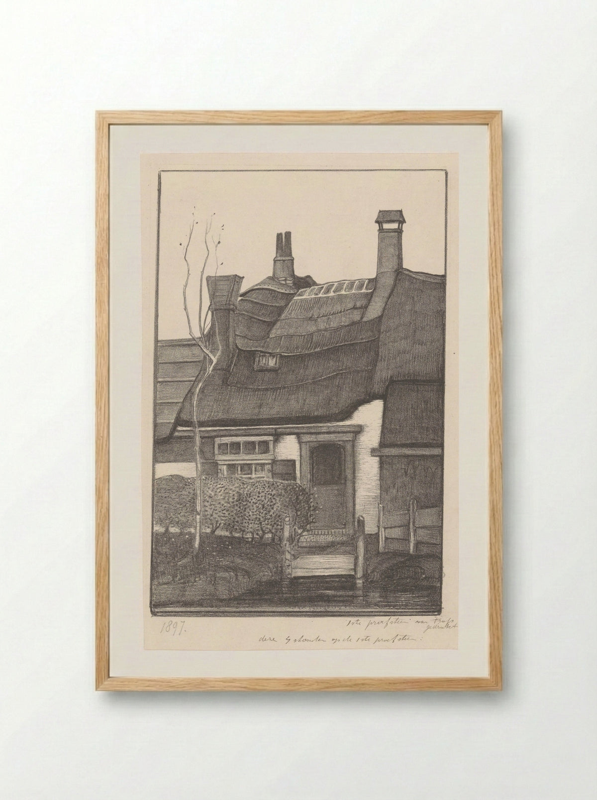 Huis aan een sloot - Herman Antonius van Daalhoff - Framed Print Wood