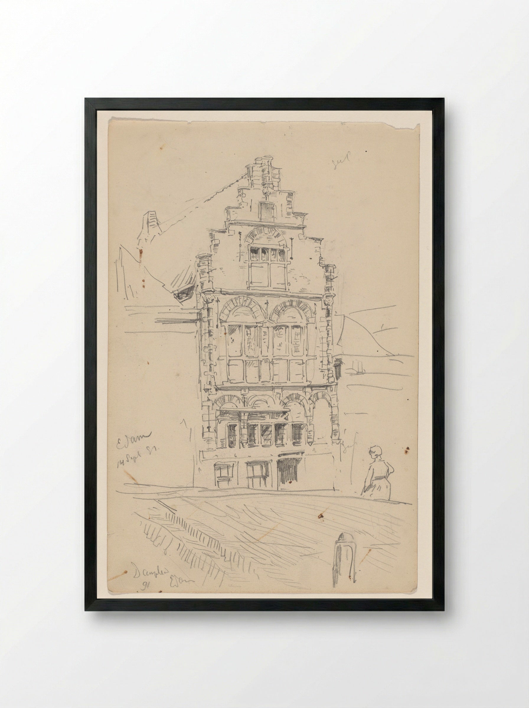 Huis aan het Damplein te Edam - Jan Hoynck van Papendrecht - Framed Print Black