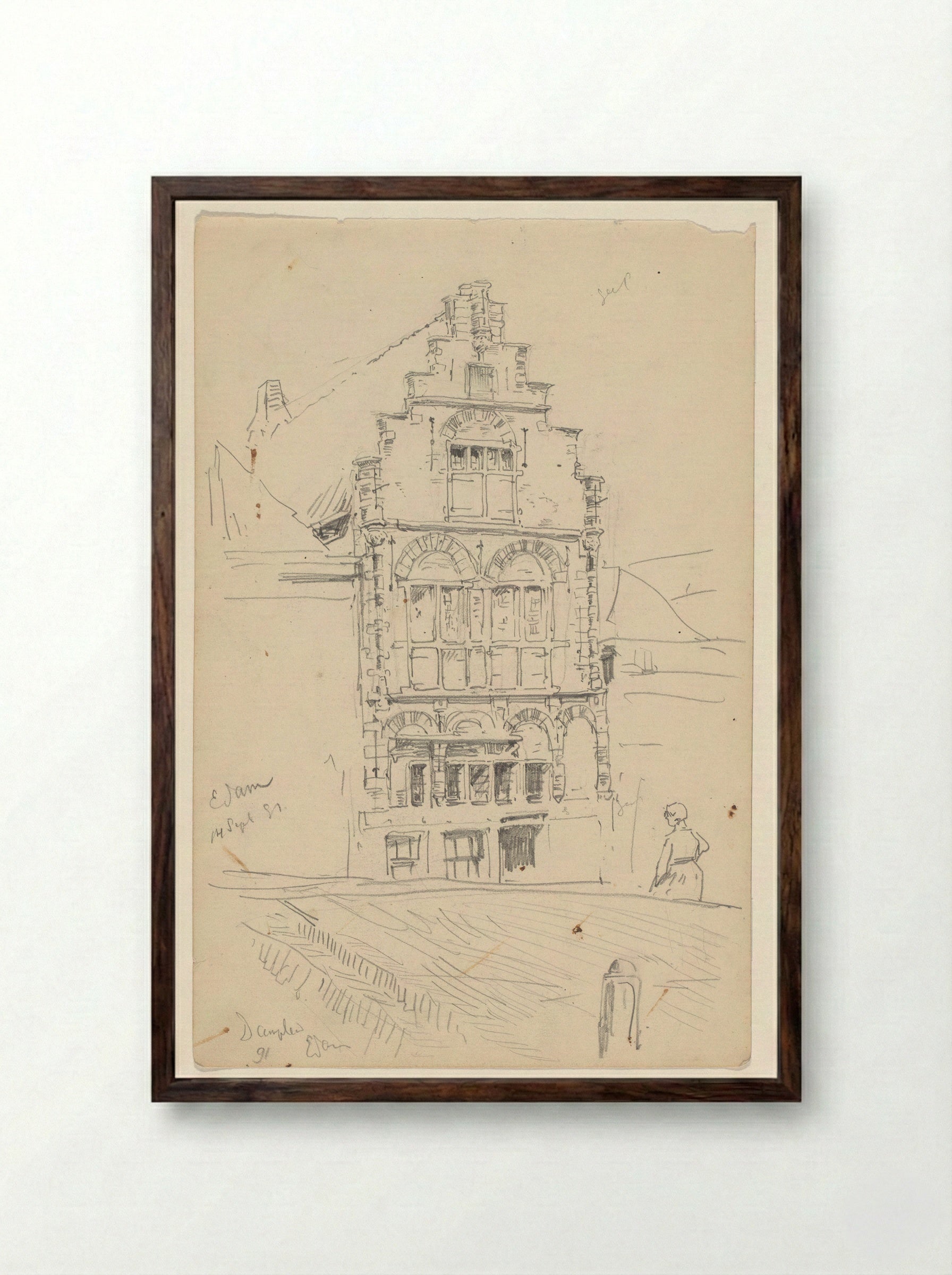 Huis aan het Damplein te Edam - Jan Hoynck van Papendrecht - Framed Print Dark Wood