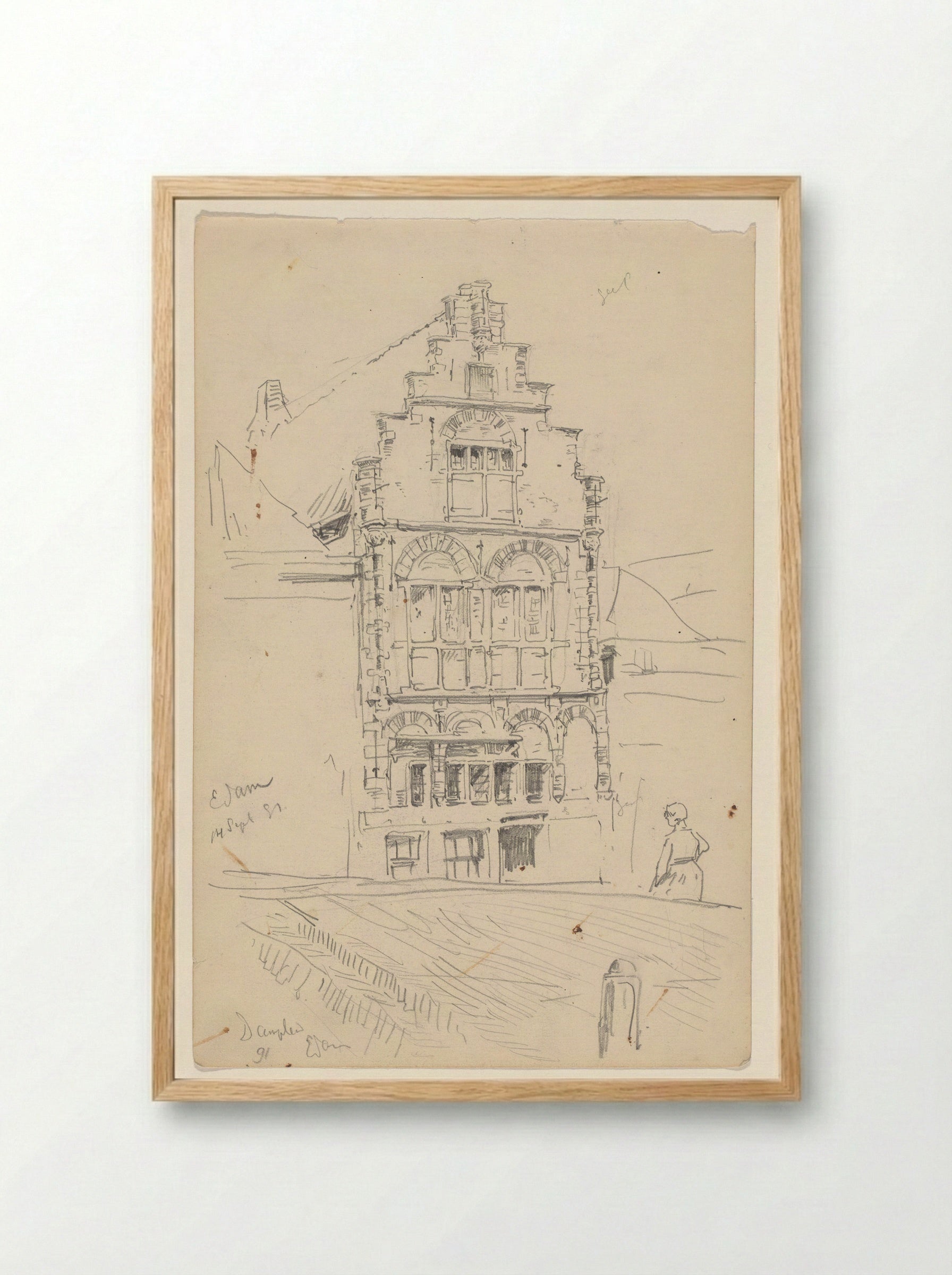 Huis aan het Damplein te Edam - Jan Hoynck van Papendrecht - Framed Print Wood