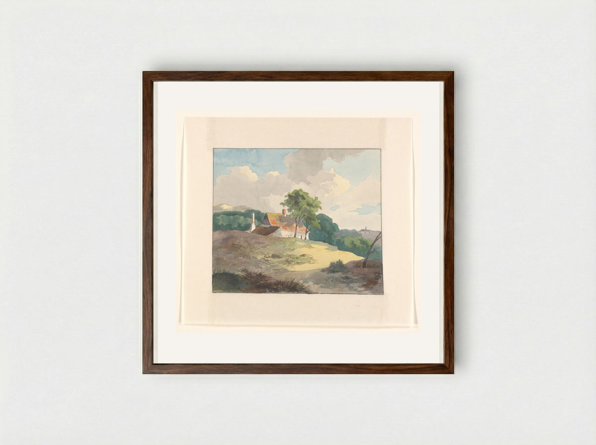Huis in een heuvellandschap - Johannes van Reijn - Framed Print Dark Wood