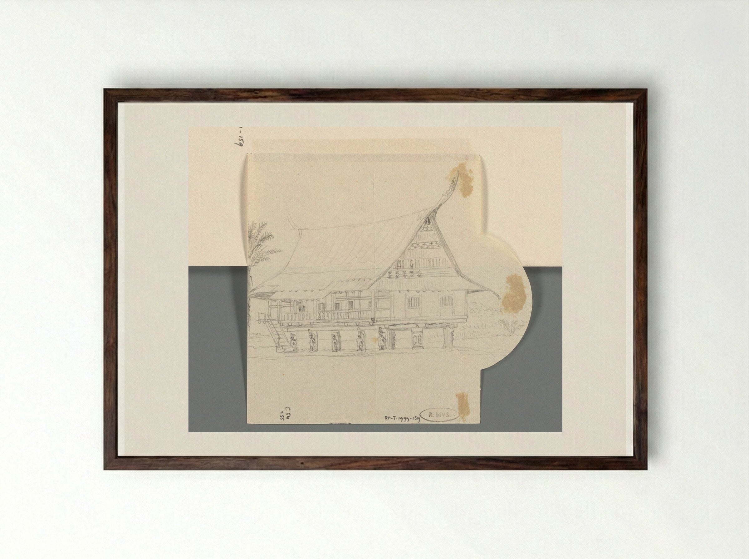 Huis op palen van Tondano, Noord-Celebes - Adrianus Johannes Bik - Framed Print Dark Wood