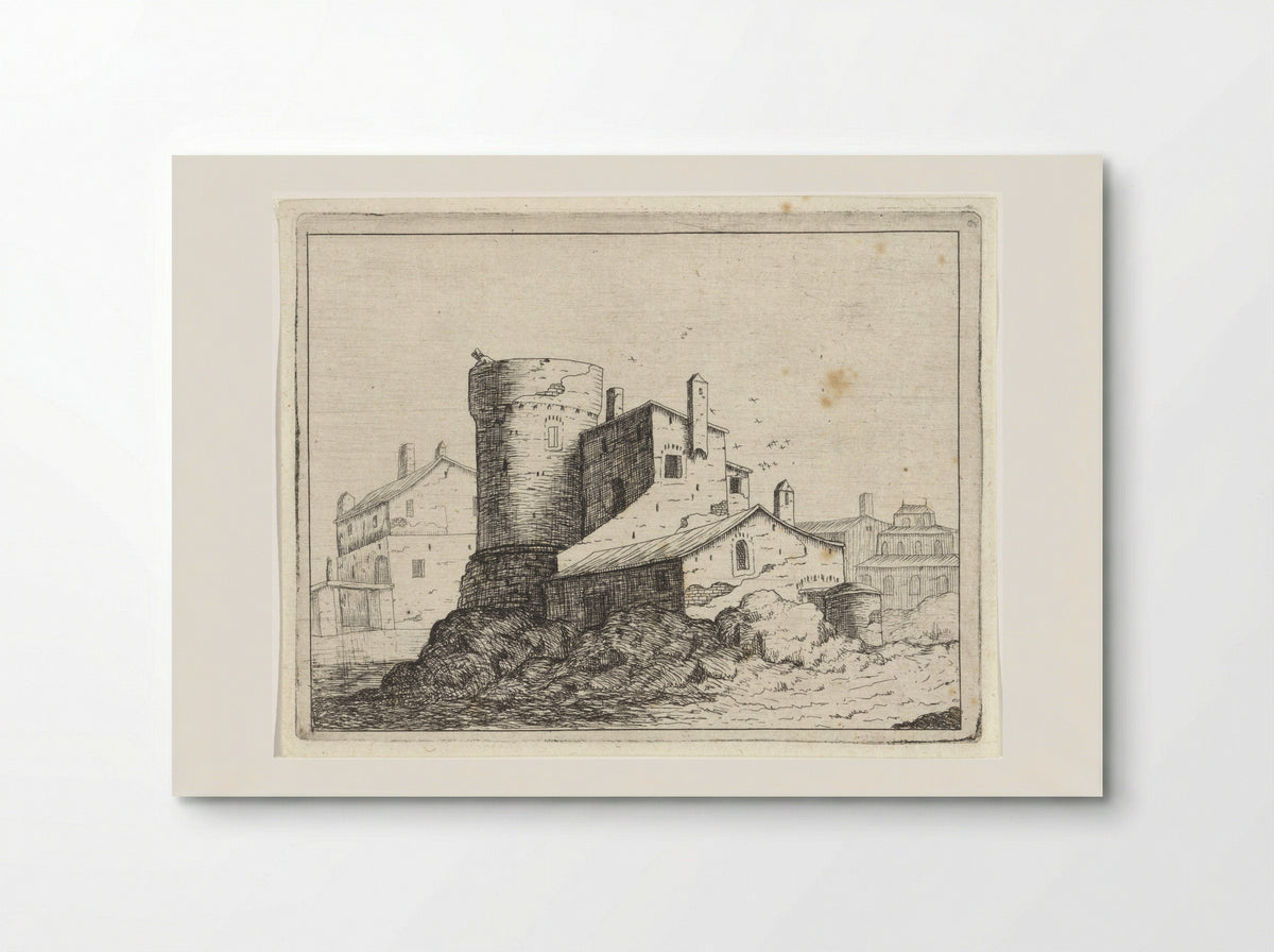Huis tegen een ronde toren - M. Schaep - Poster