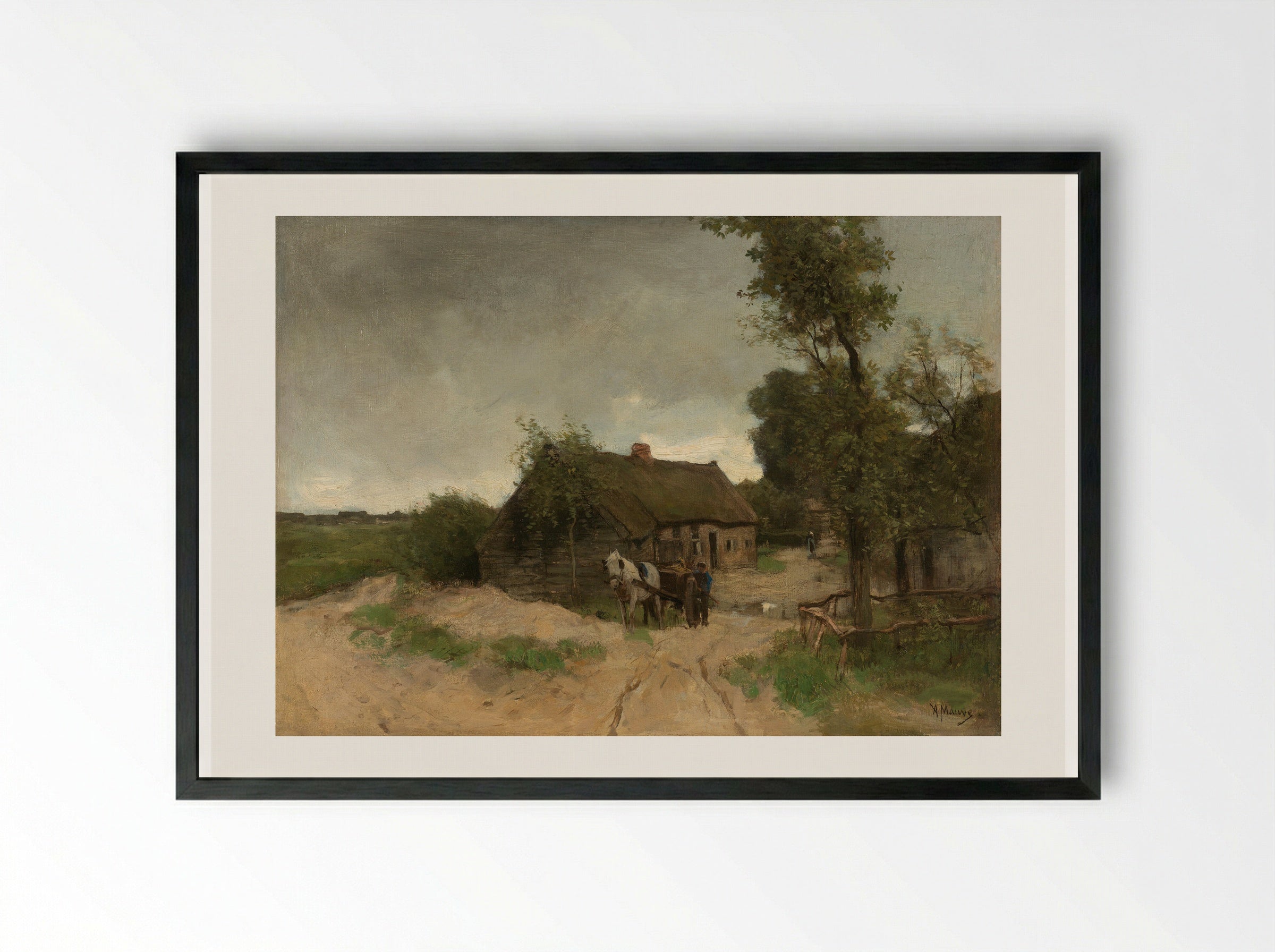 Huisje aan de zandweg - Anton Mauve - Framed Print Black