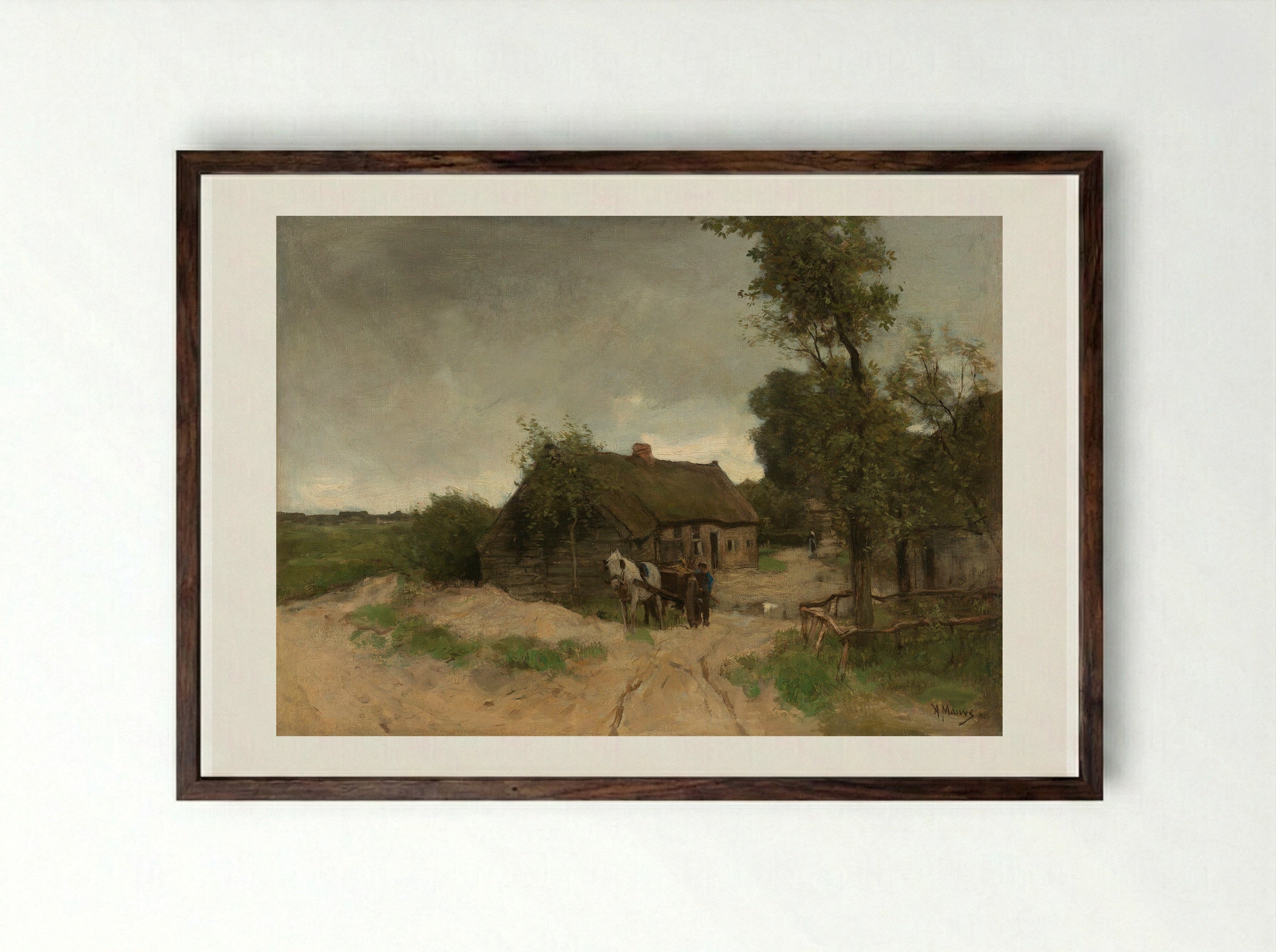 Huisje aan de zandweg - Anton Mauve - Framed Print Dark Wood