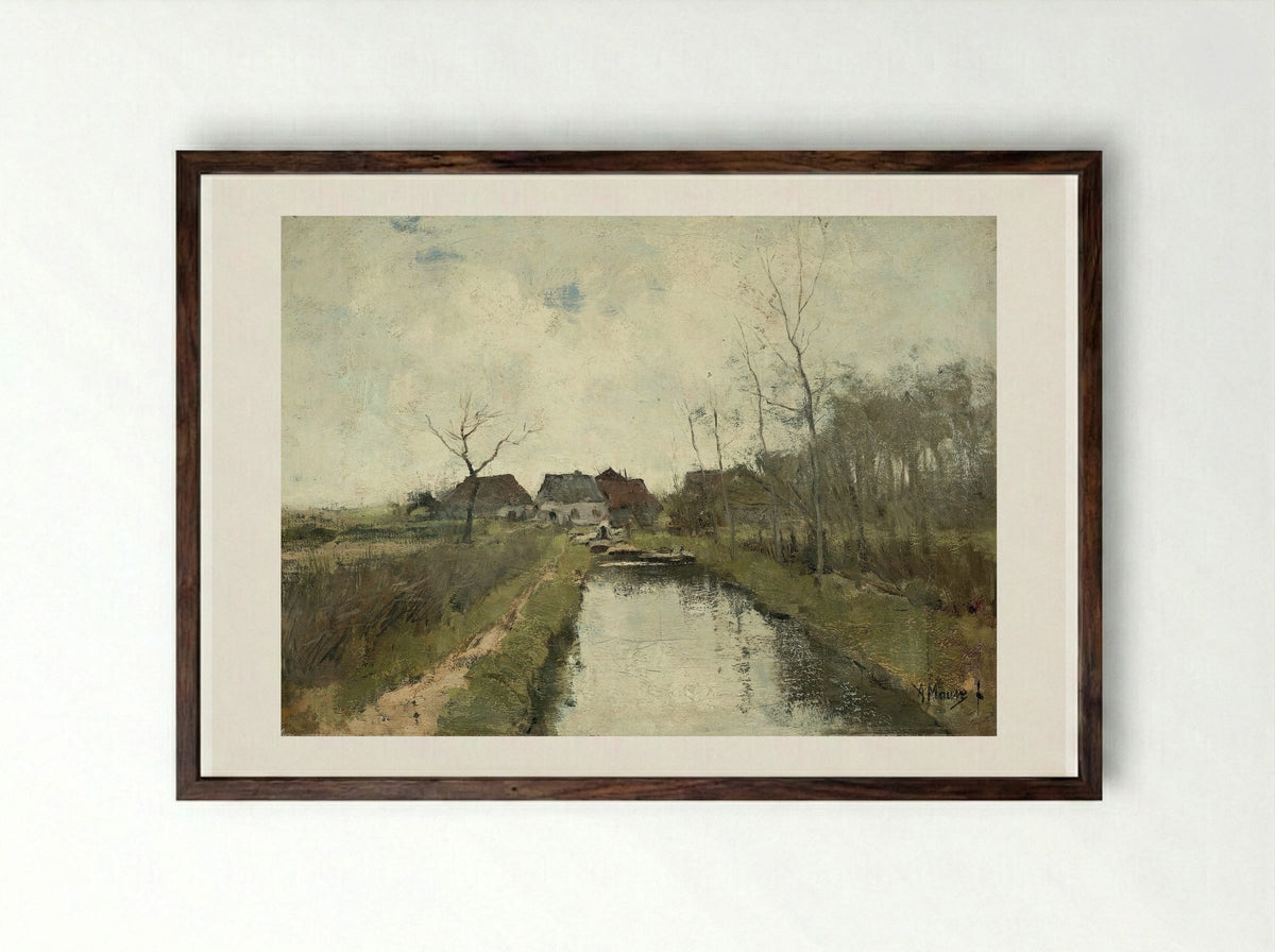 Huisje aan een sloot - Anton Mauve - Framed Print Dark Wood