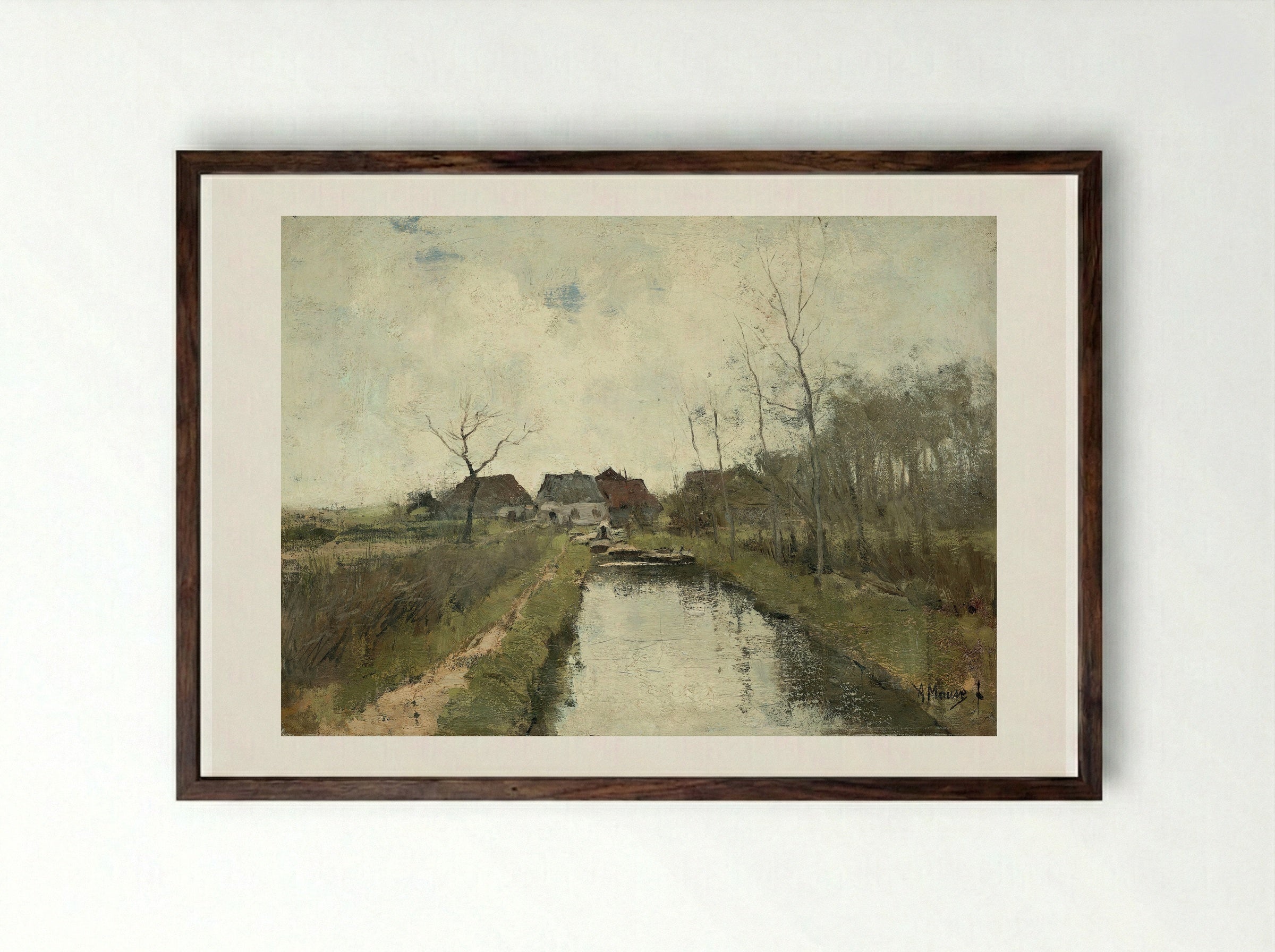 Huisje aan een sloot - Anton Mauve - Framed Print Dark Wood