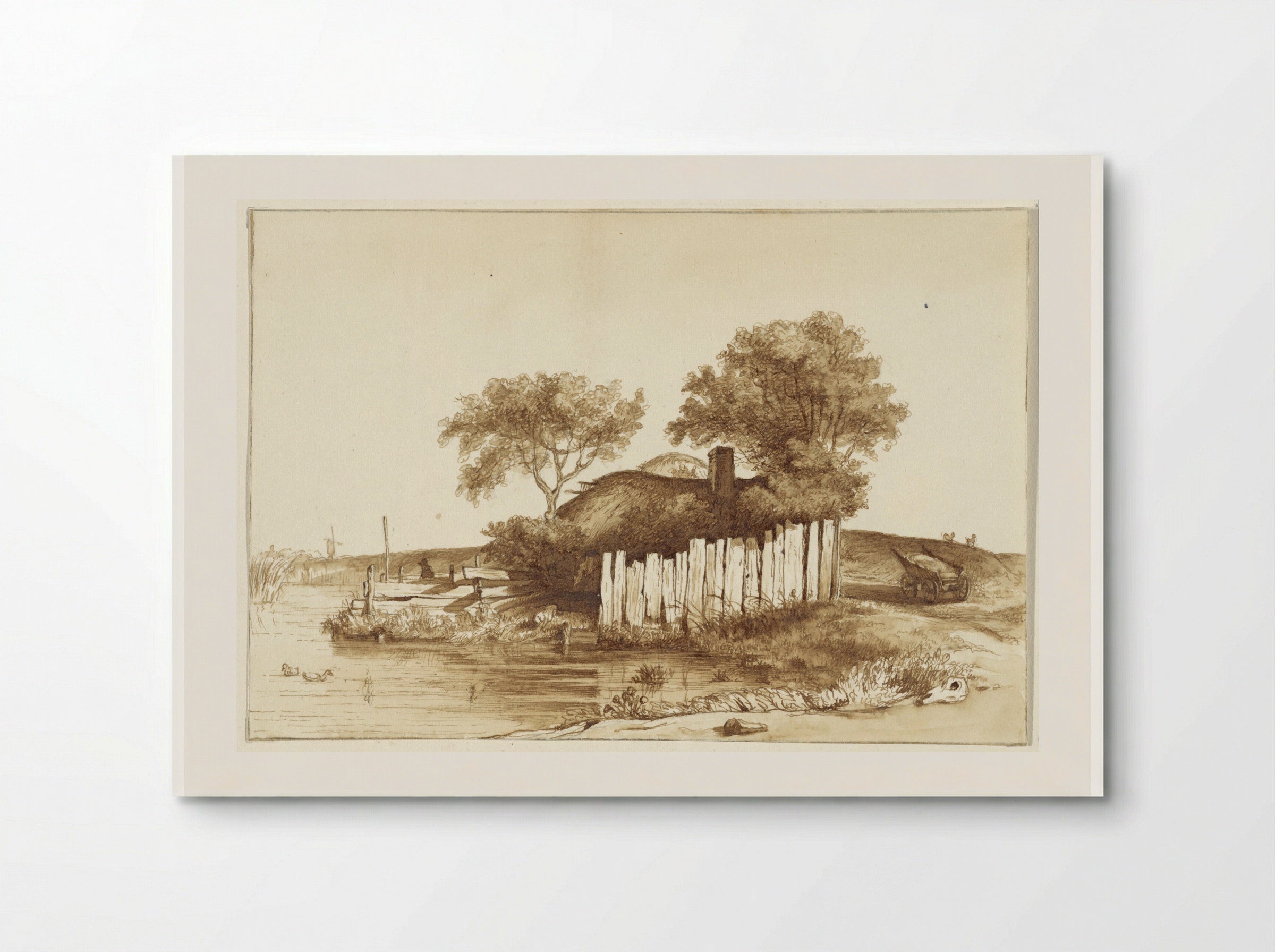 Huisje met omheind erf aan het water - Hendrik Abraham Klinkhamer - Poster