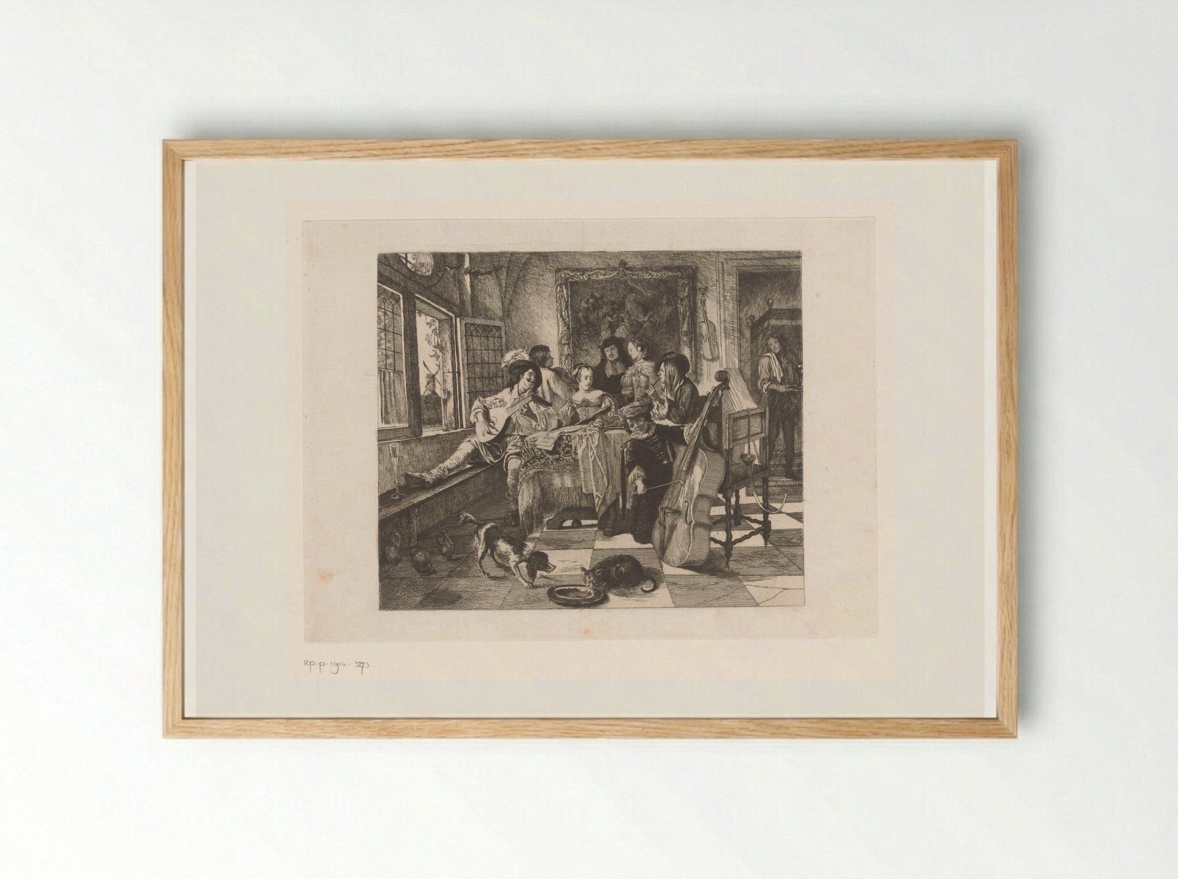 Huiskamerconcert met drie muzikanten en een zangeres - Léopold Flameng - Framed Print Wood