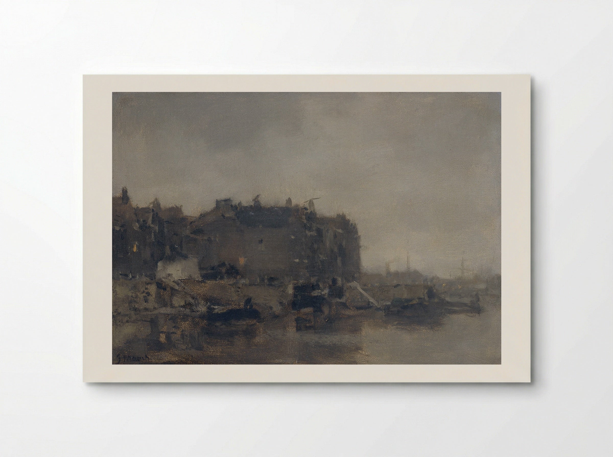Huizen aan de Prins Hendrikkade te Amsterdam op een mistige dag - Jacob Maris - Poster