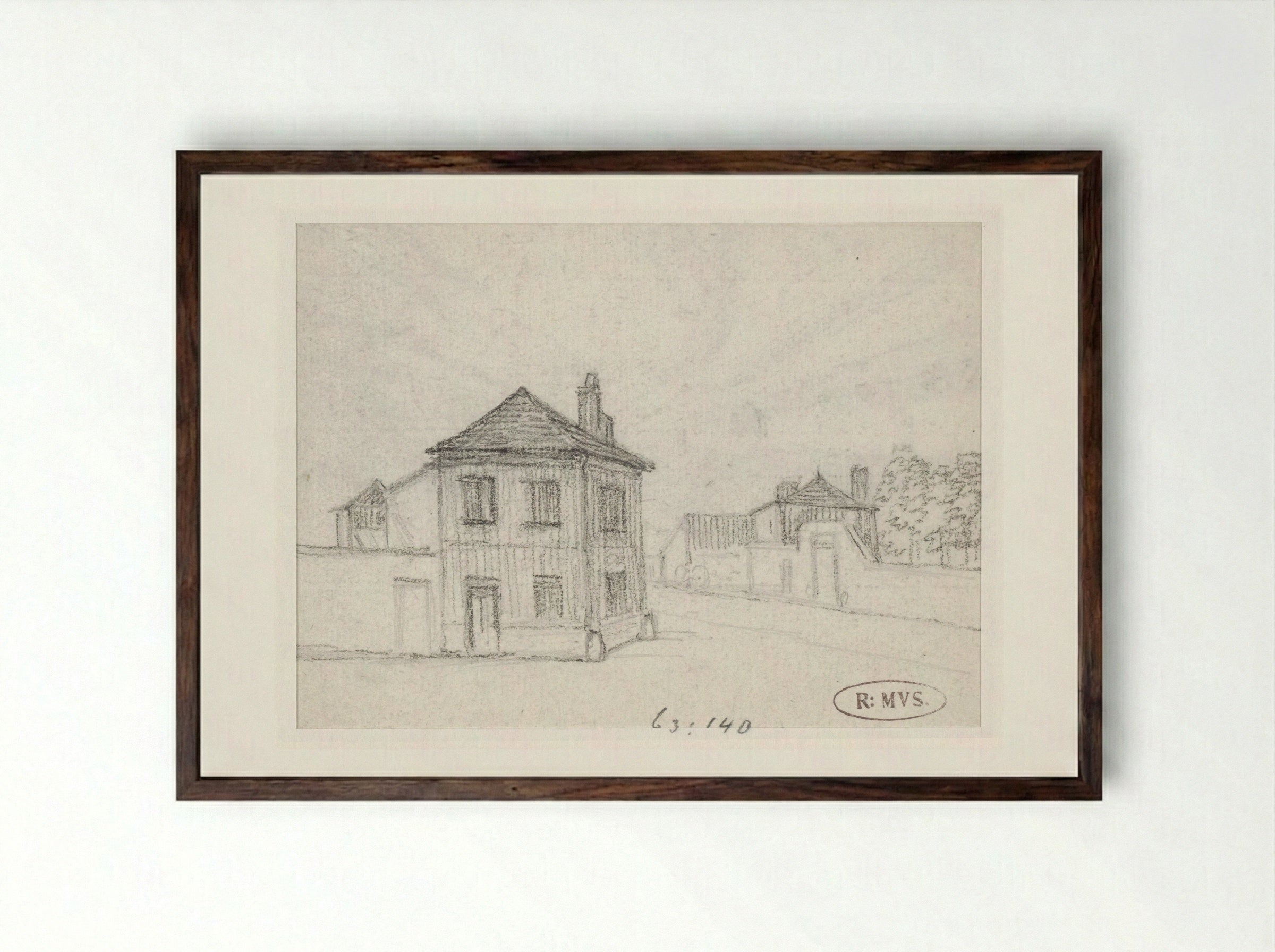 Huizen aan de rand van de stad - Georges Michel - Framed Print Dark Wood