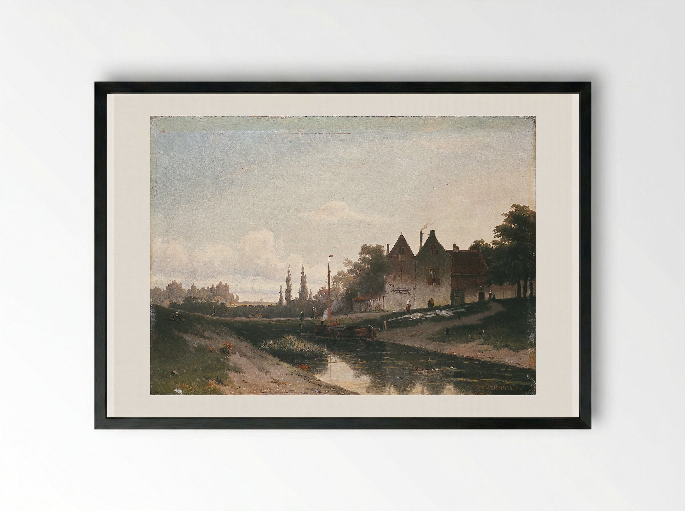 Huizen aan een kanaal - Jan Weissenbruch - Framed Print Black