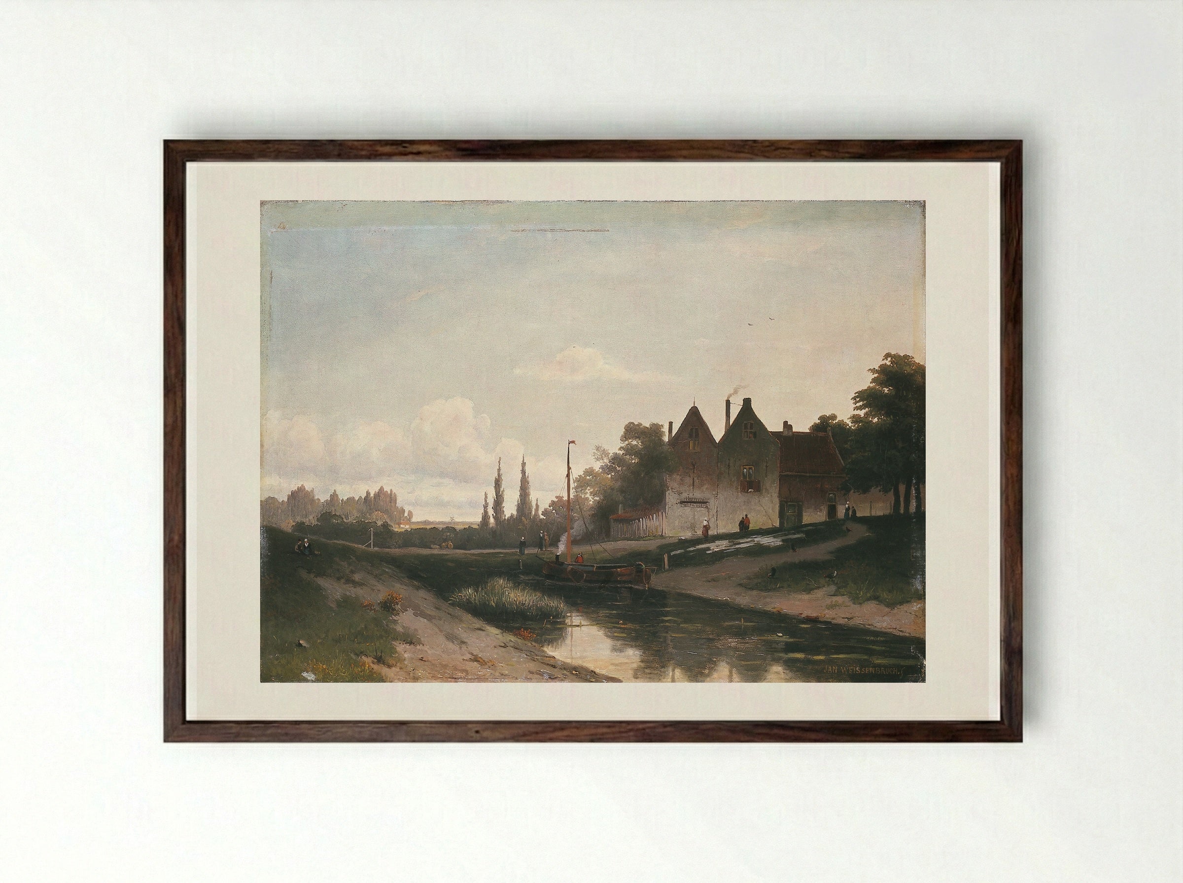 Huizen aan een kanaal - Jan Weissenbruch - Framed Print Dark Wood
