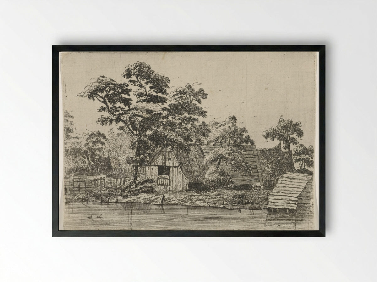 Huizen aan een vijver - Anna Maria de Koker - Framed Print Black