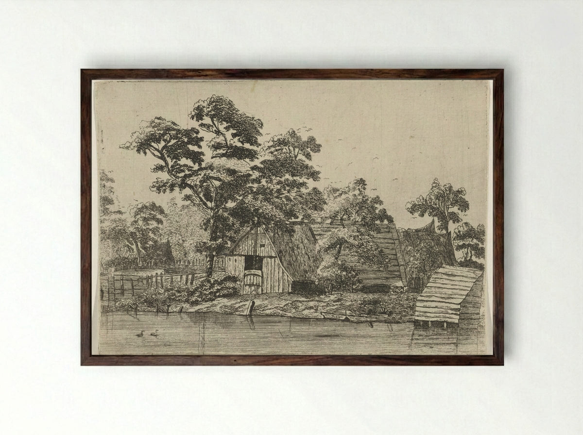 Huizen aan een vijver - Anna Maria de Koker - Framed Print Dark Wood