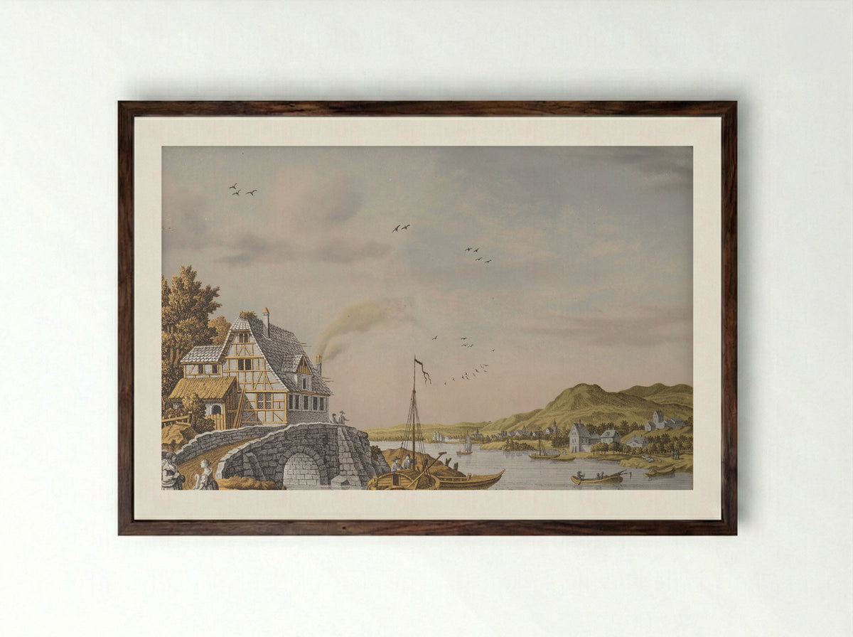 Huizen bij een rivier - Jonas Zeuner - Framed Print Dark Wood
