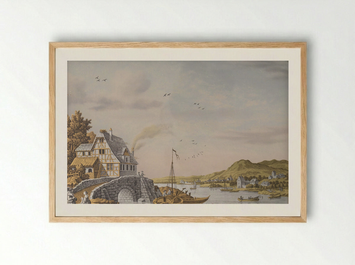 Huizen bij een rivier - Jonas Zeuner - Framed Print Wood
