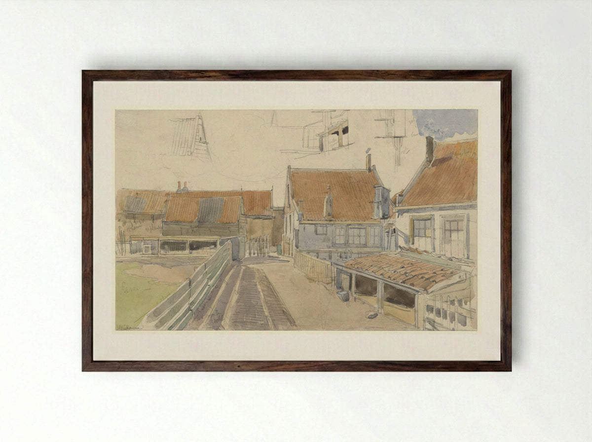 Huizen in de Vinkenbuurt, Amsterdam - Jan H.L. Hanau - Framed Print Dark Wood