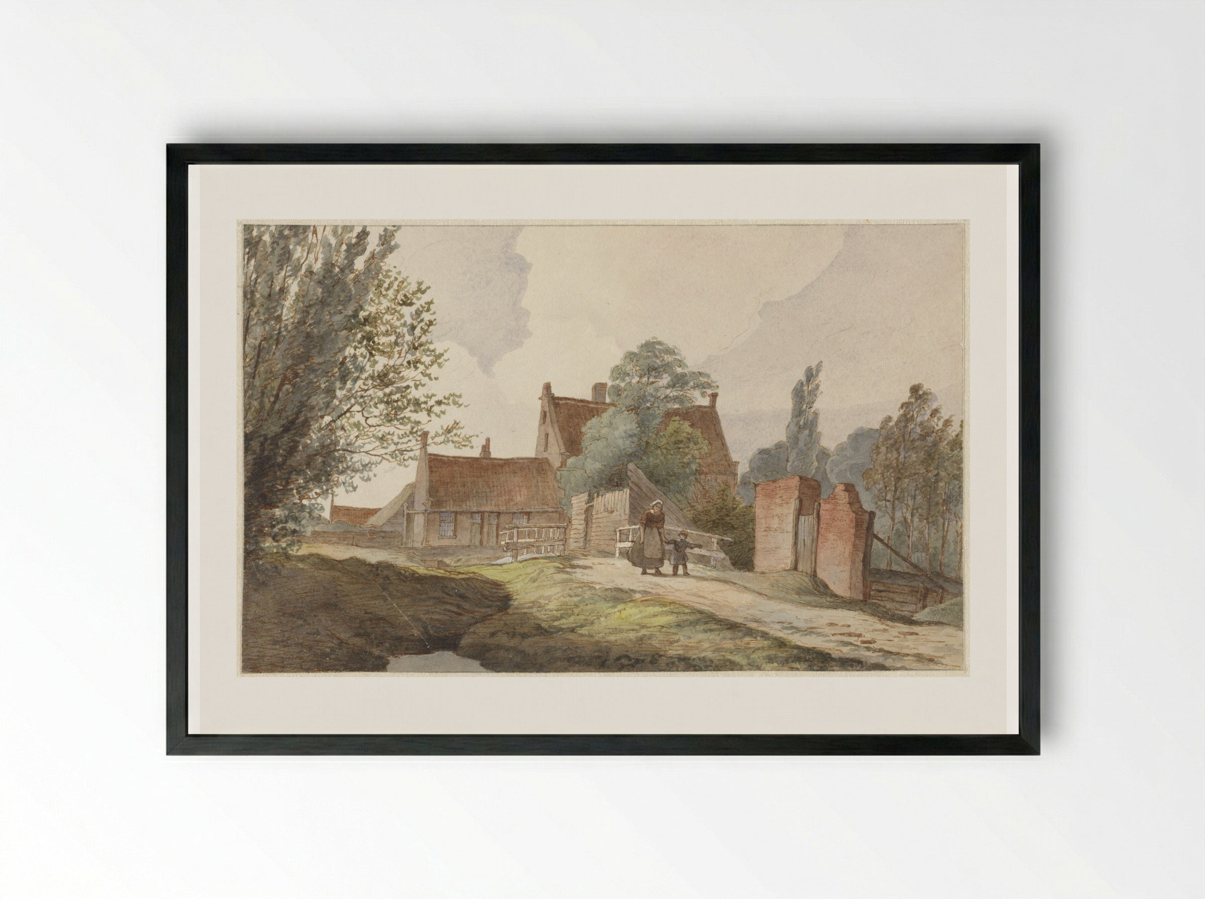 Huizen langs een pad bij Amsterdam - Hendrik Abraham Klinkhamer - Framed Print Black