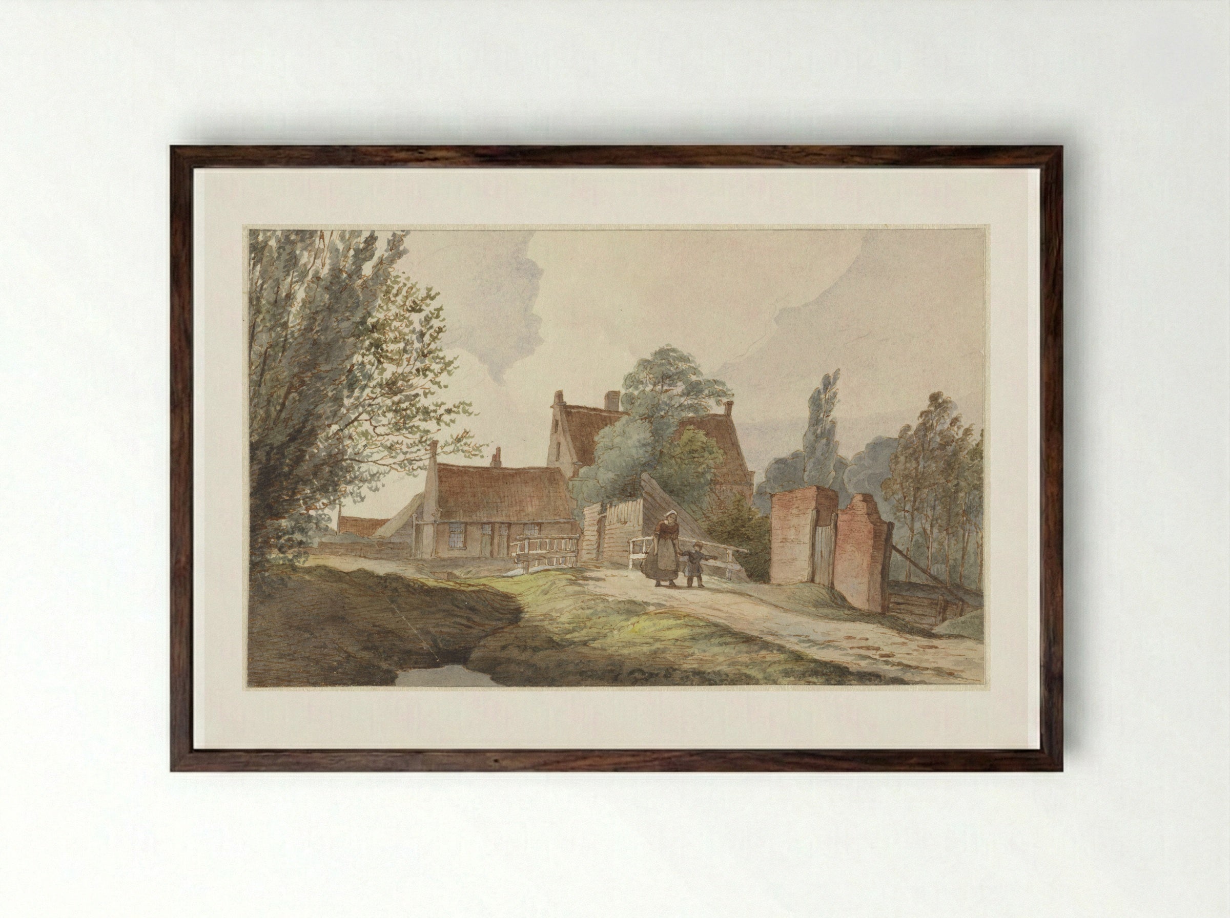 Huizen langs een pad bij Amsterdam - Hendrik Abraham Klinkhamer - Framed Print Dark Wood