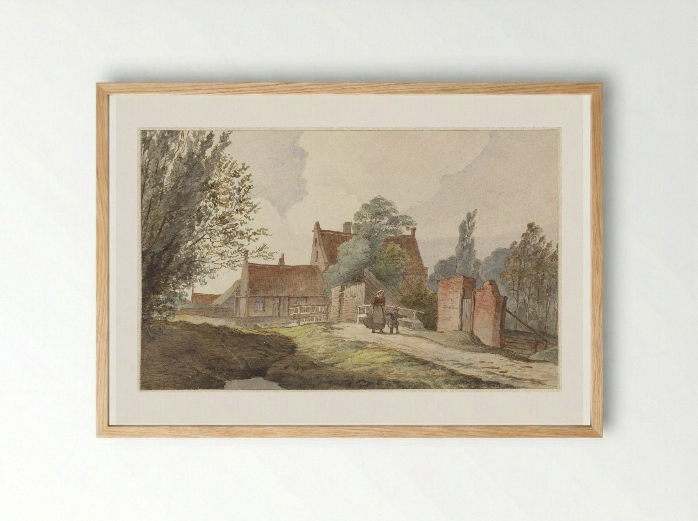 Huizen langs een pad bij Amsterdam - Hendrik Abraham Klinkhamer - Framed Print Wood