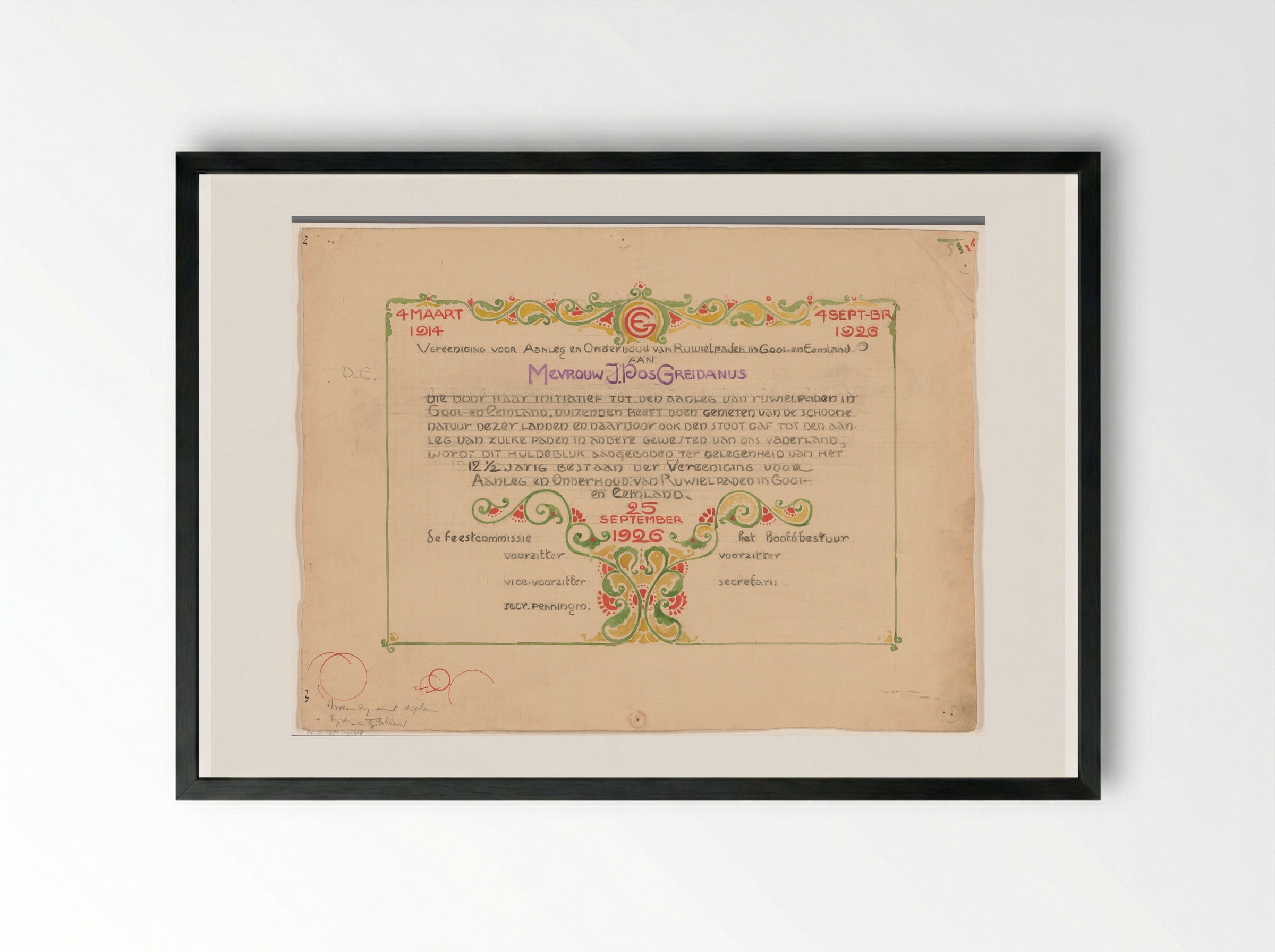 Huldeblijk aan mevrouw J. Pos-Greidanus - Reinier Willem Petrus de Vries - Framed Print Black