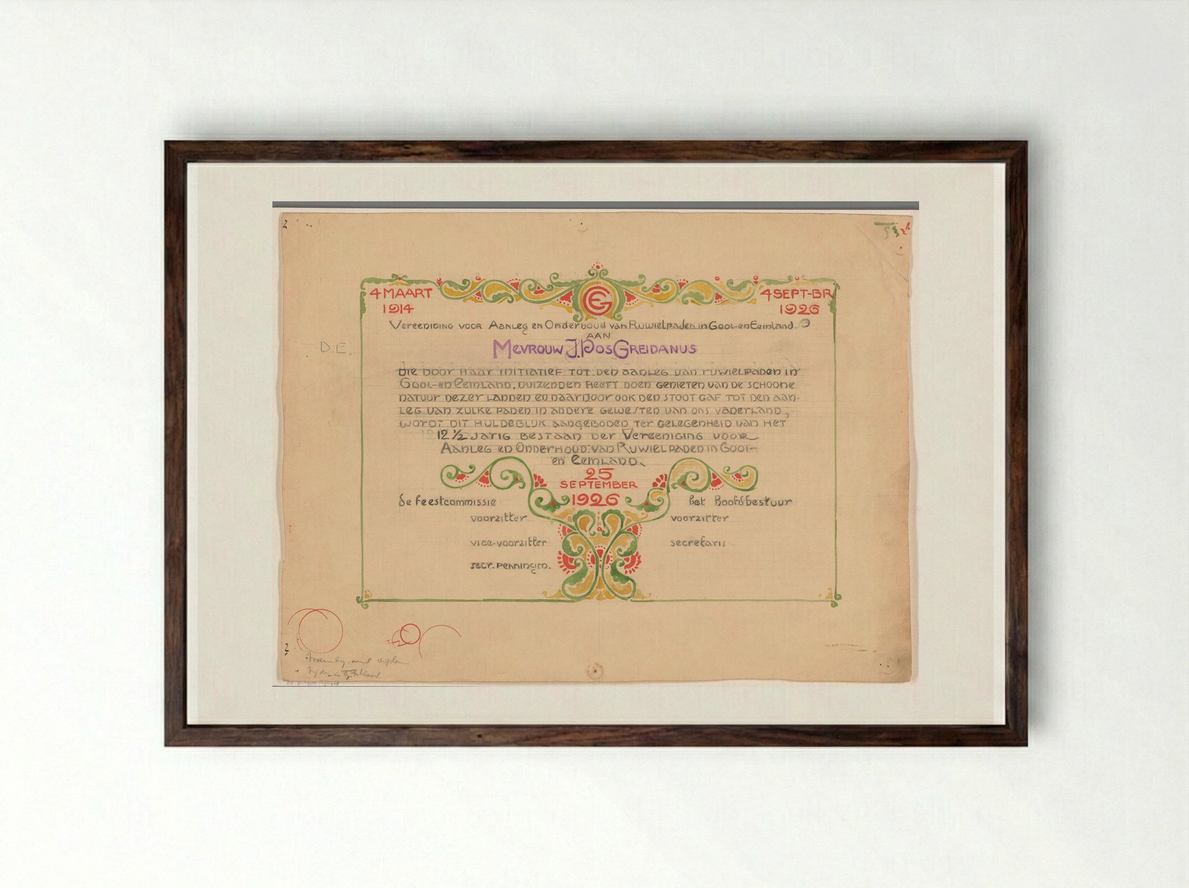 Huldeblijk aan mevrouw J. Pos-Greidanus - Reinier Willem Petrus de Vries - Framed Print Dark Wood