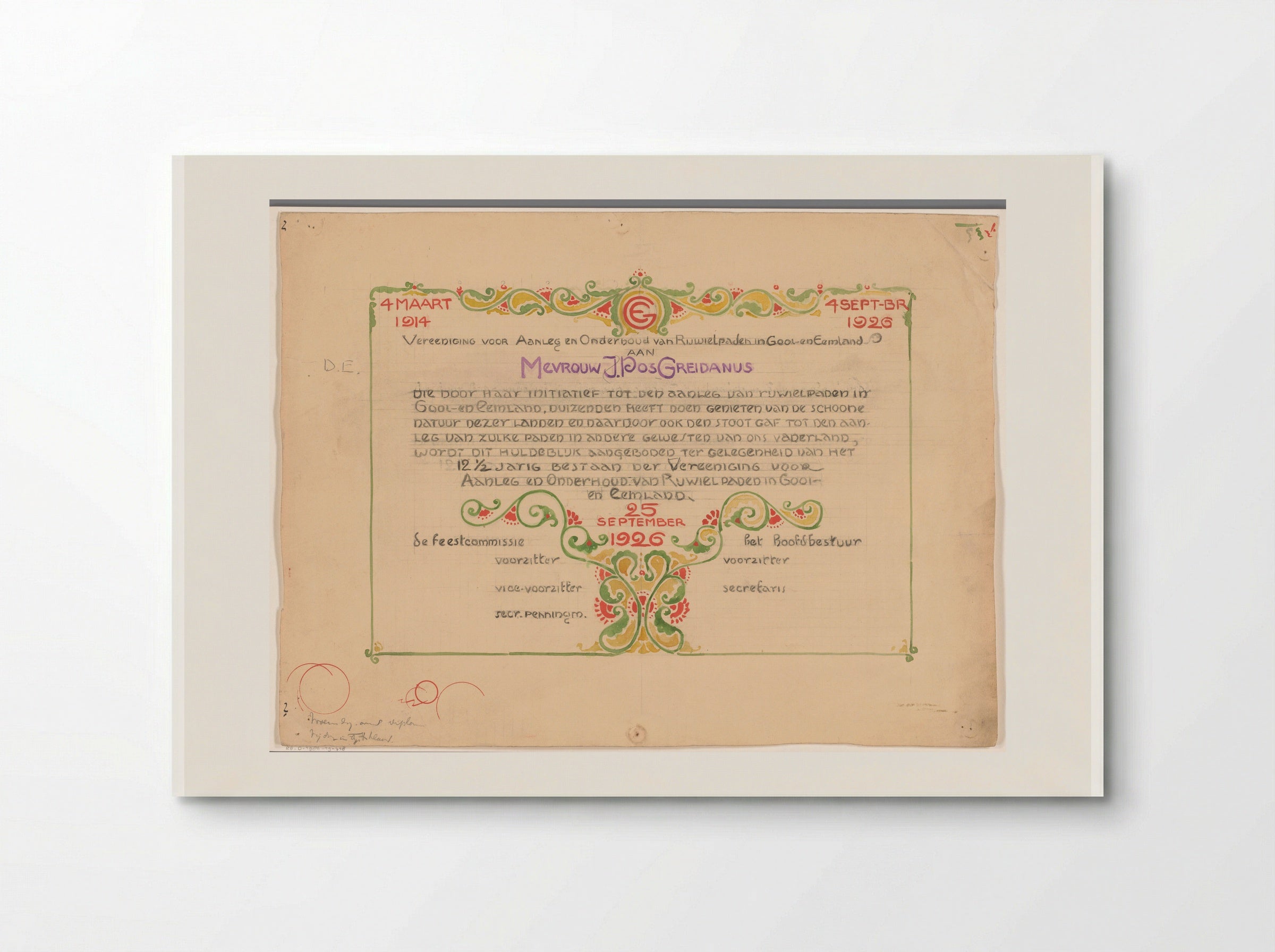 Huldeblijk aan mevrouw J. Pos-Greidanus - Reinier Willem Petrus de Vries - Poster