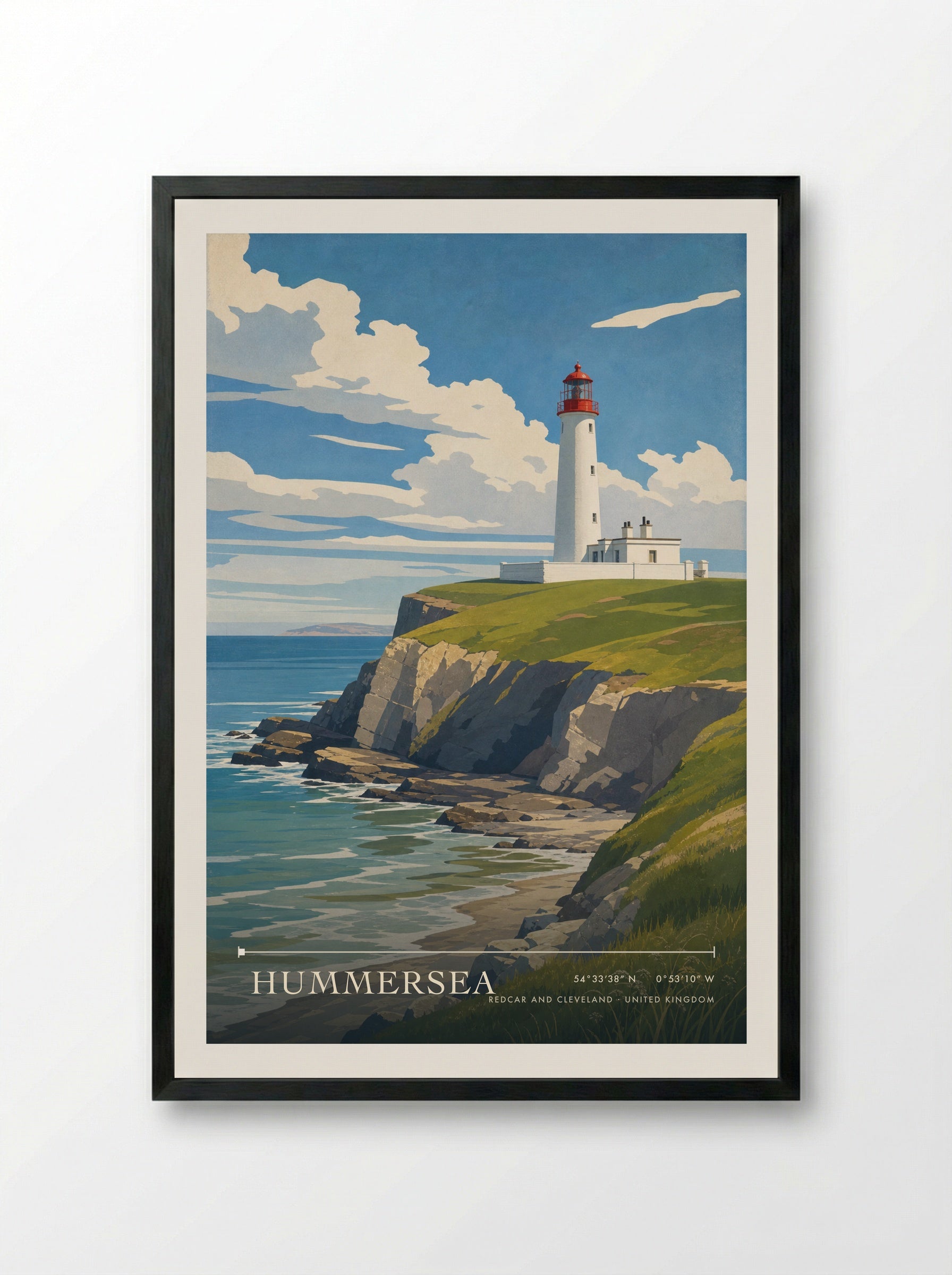 Hummersea Redcar and Cleveland United Kingdom Travel Poster - Framed Print Black
