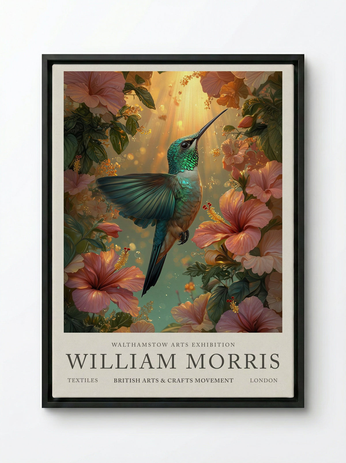 Hummingbird Halo - William Morris - Framed Canvas Black