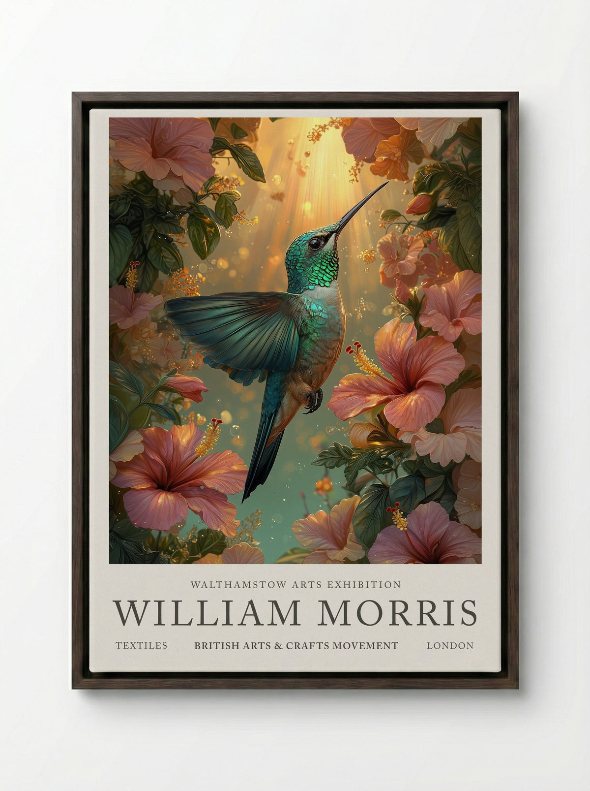 Hummingbird Halo - William Morris - Framed Canvas Dark Wood