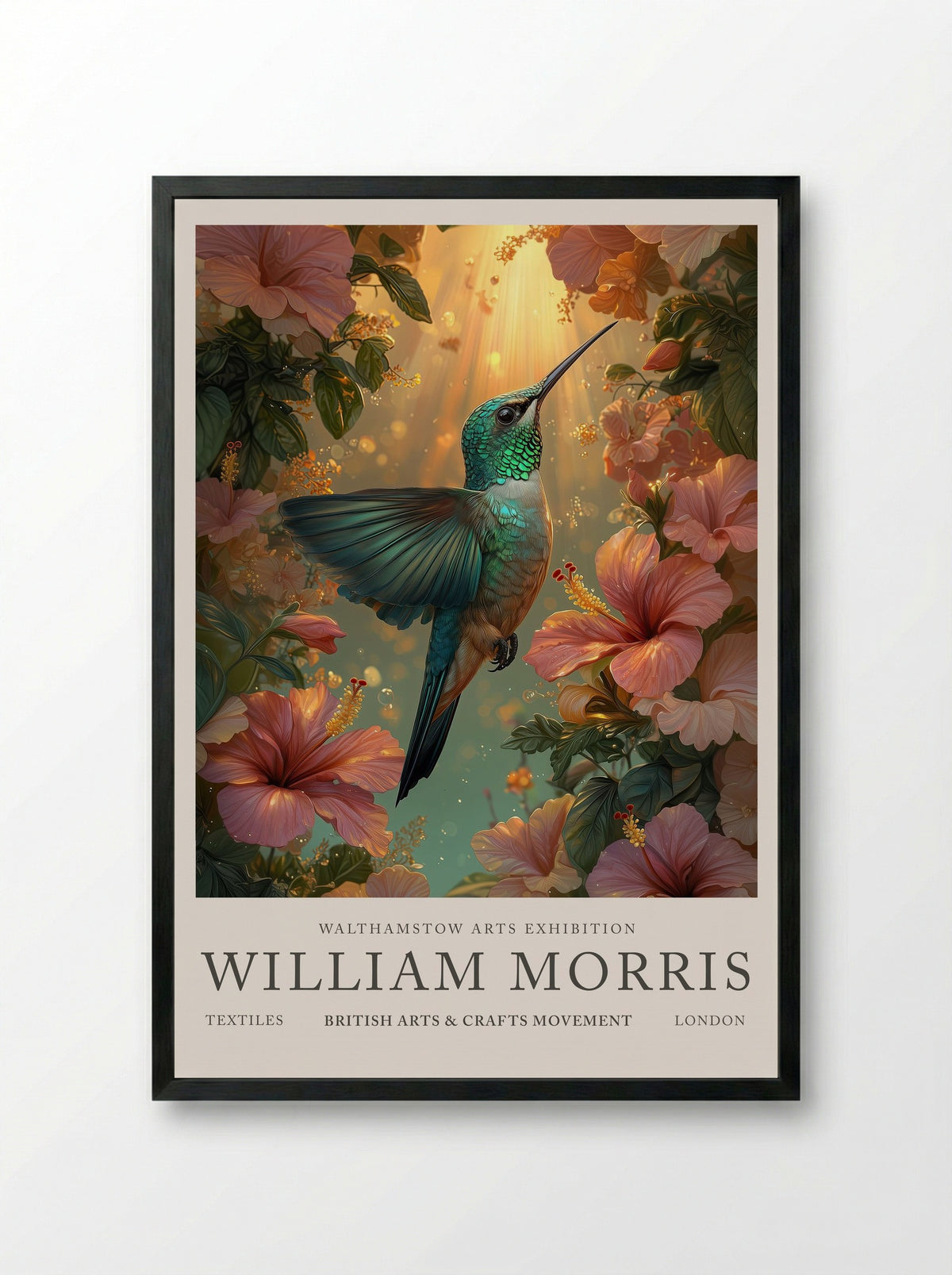 Hummingbird Halo - William Morris - Framed Print Black