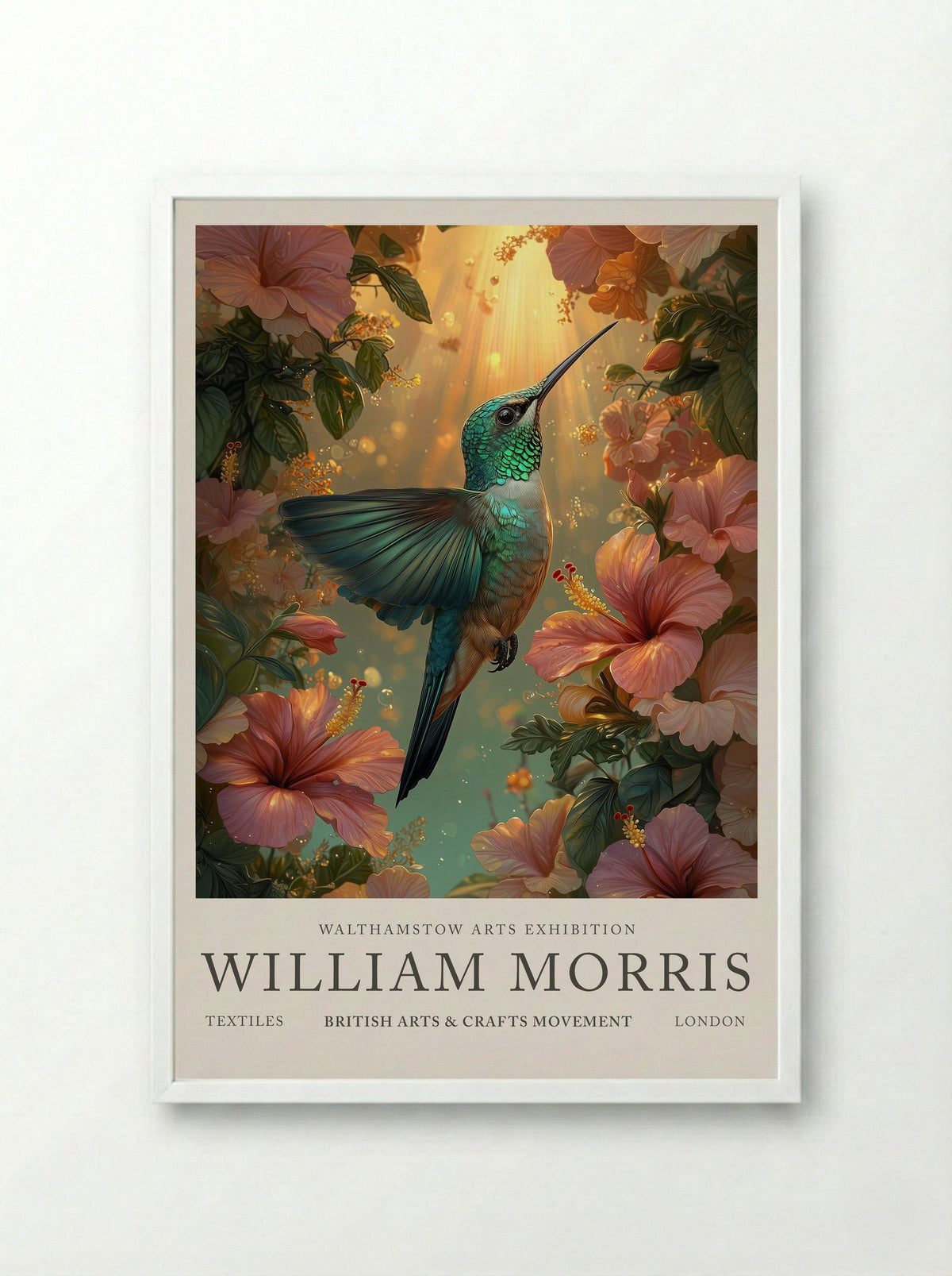 Hummingbird Halo - William Morris - Framed Print White