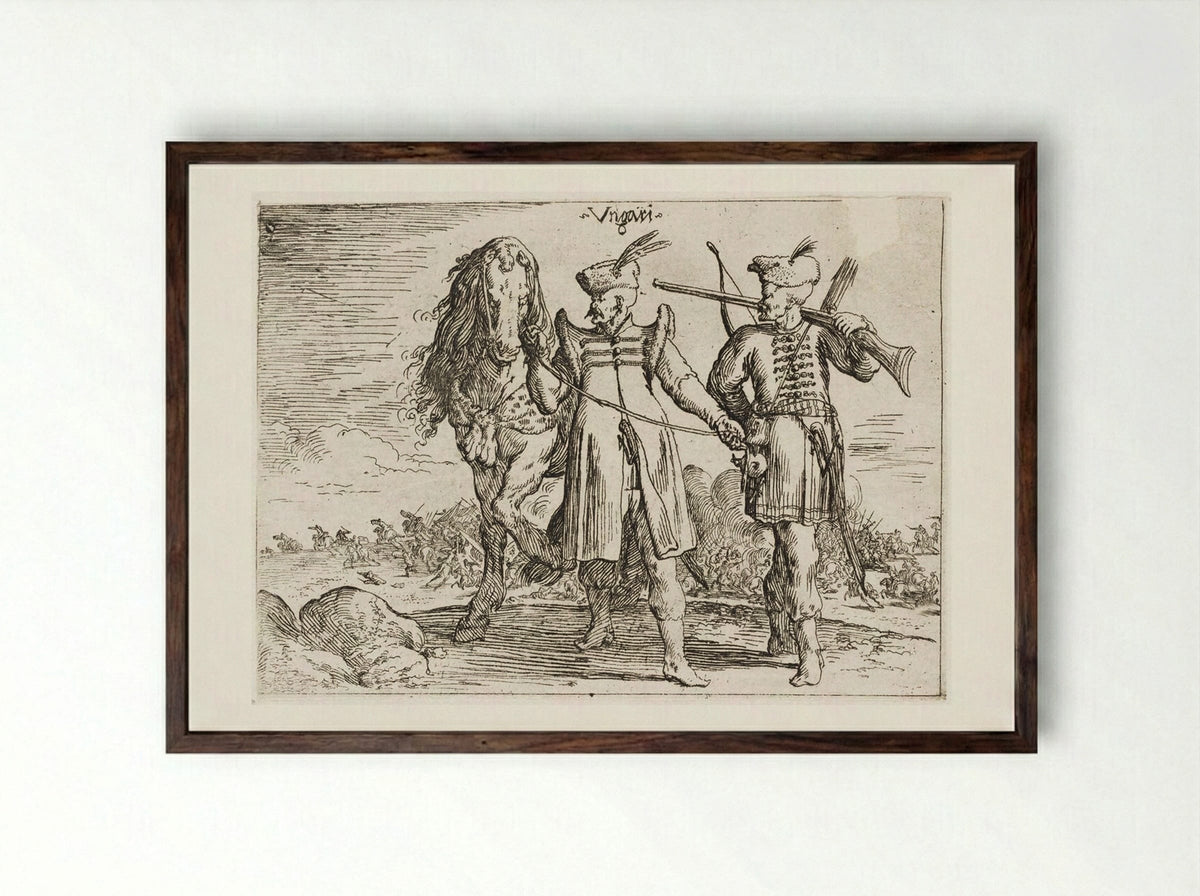 Hungarian Costumes - Johann Wilhelm Baur - Framed Print Dark Wood