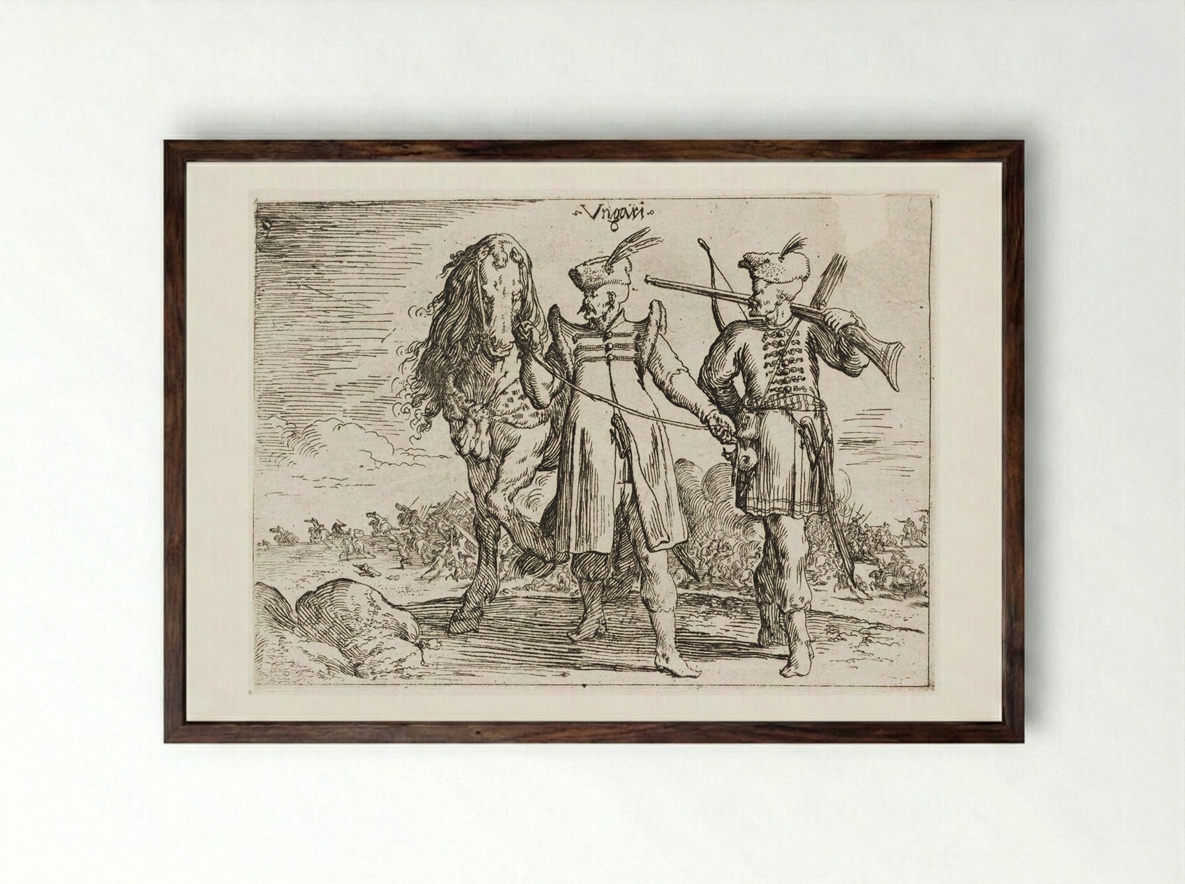 Hungarian Costumes - Johann Wilhelm Baur - Framed Print Dark Wood