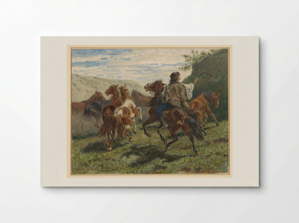 Hungarian Rider Herding Horses - F. Smithson - Poster