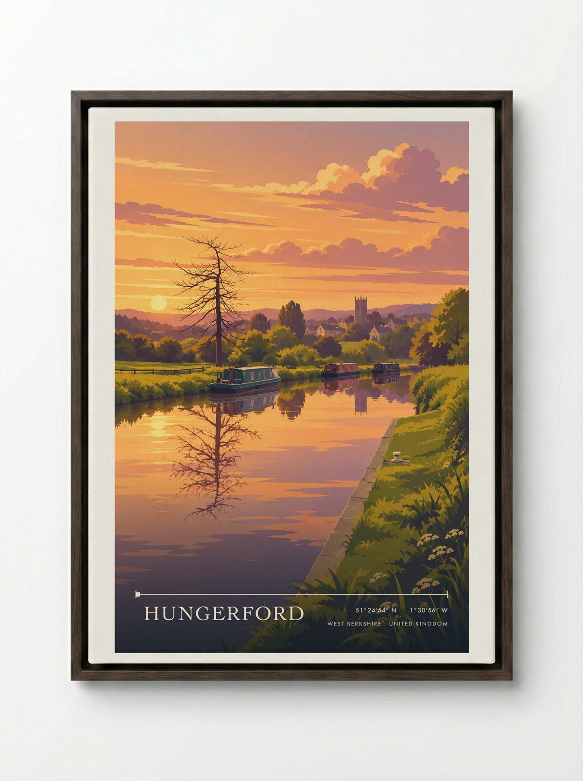 Hungerford, West Berkshire | Travel Poster - Framed Canvas Dark Wood