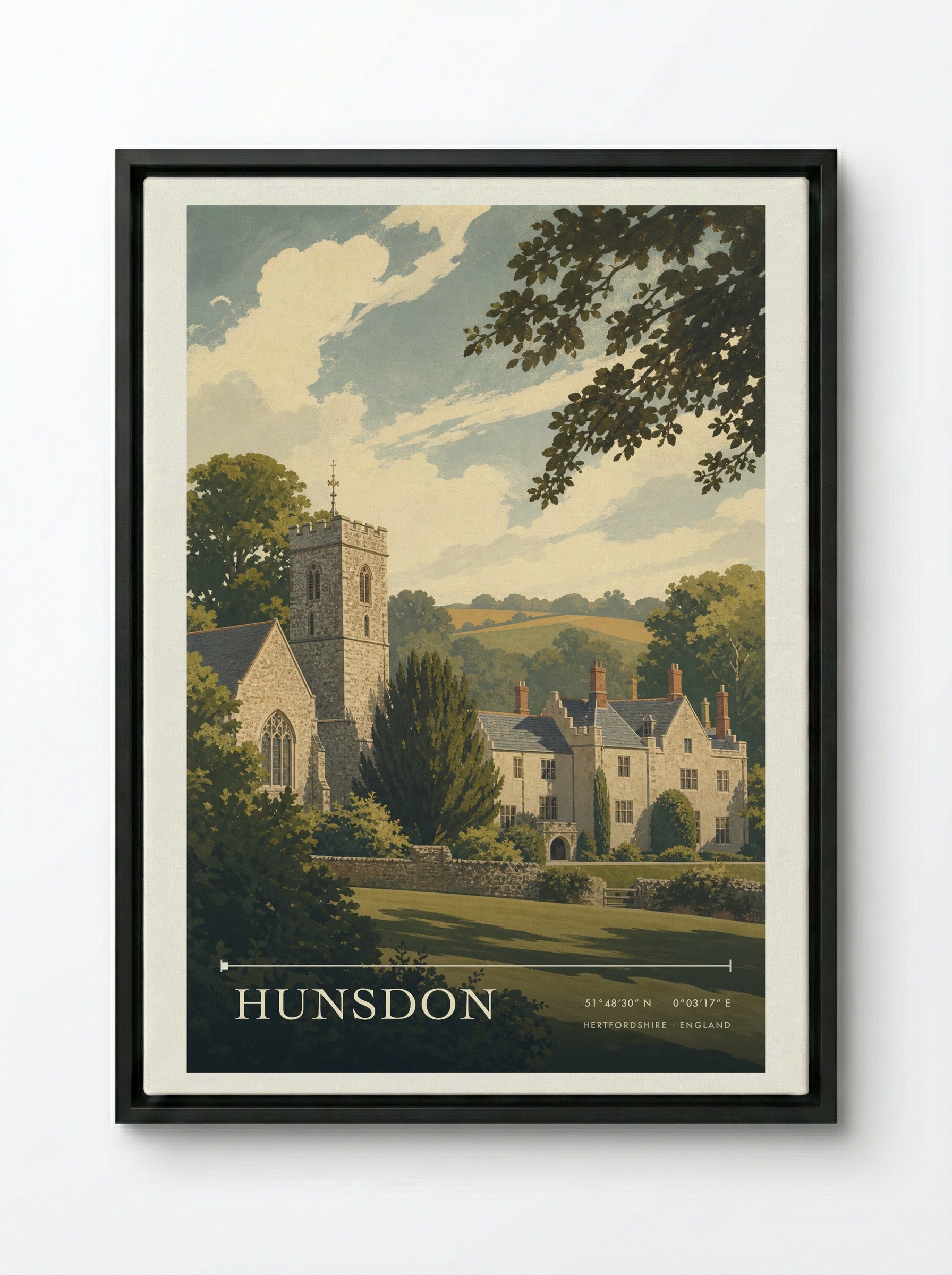 Hunsdon Hertfordshire England Travel Poster - Framed Canvas Black