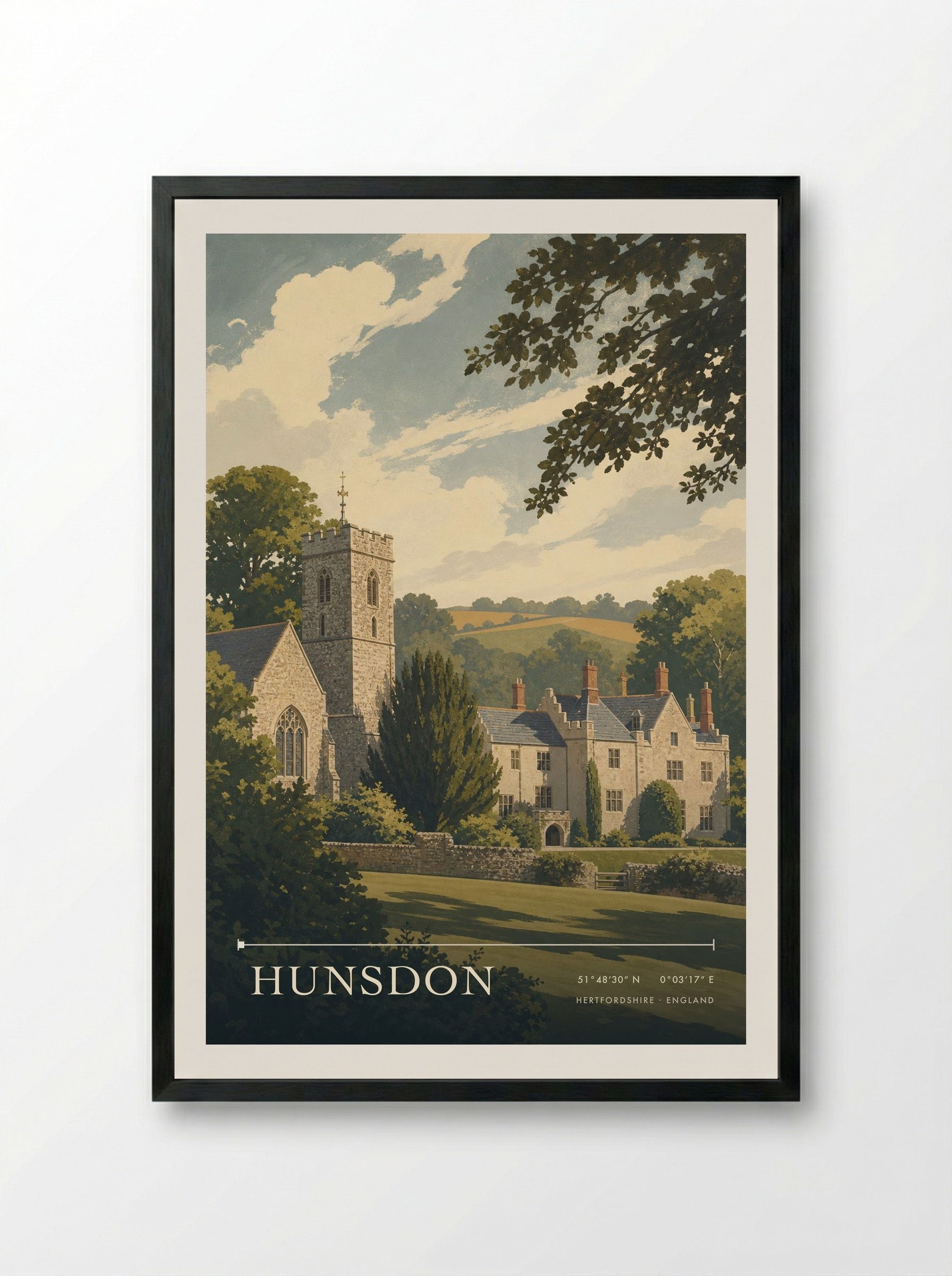 Hunsdon Hertfordshire England Travel Poster - Framed Print Black