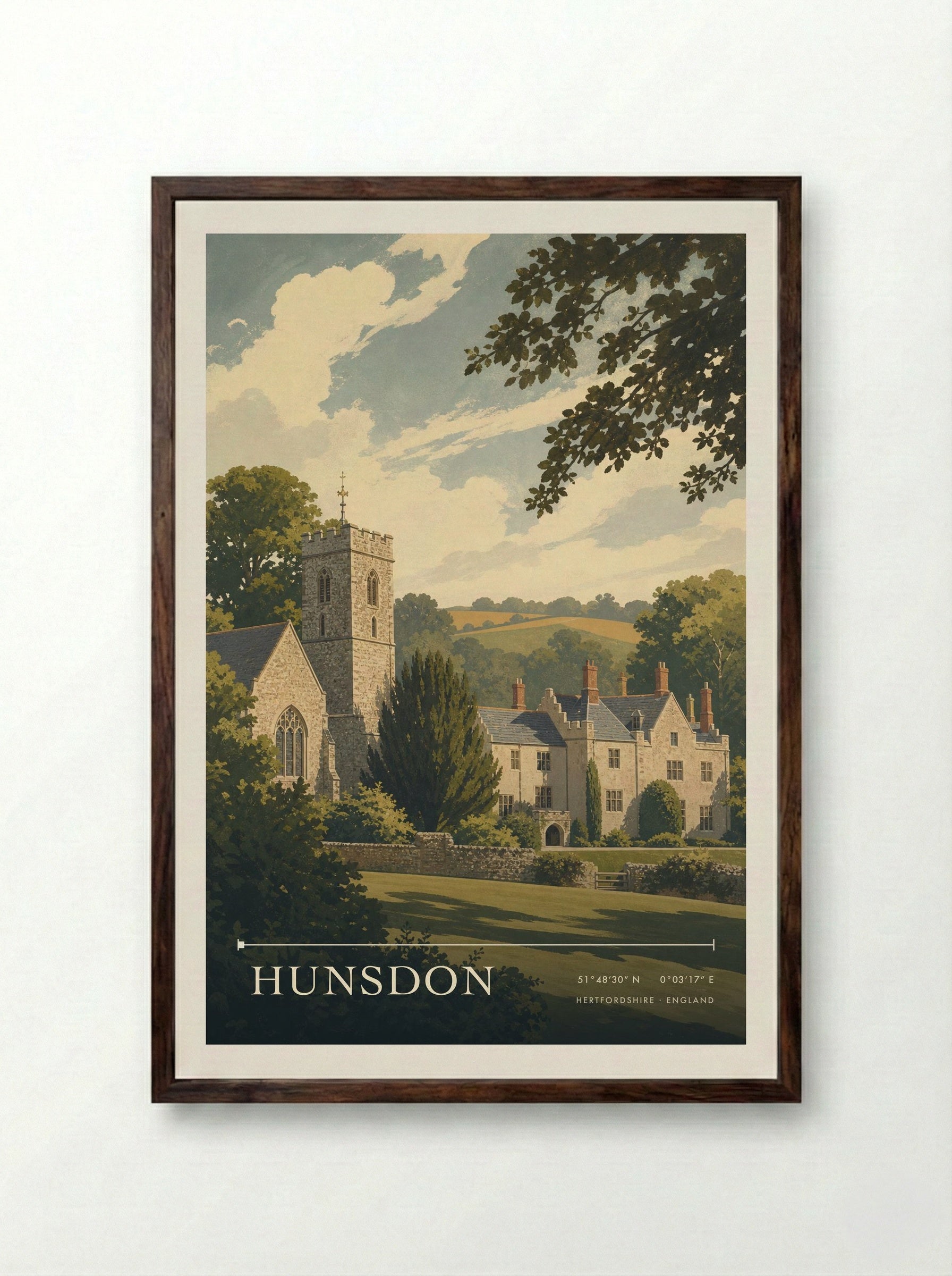Hunsdon Hertfordshire England Travel Poster - Framed Print Dark Wood